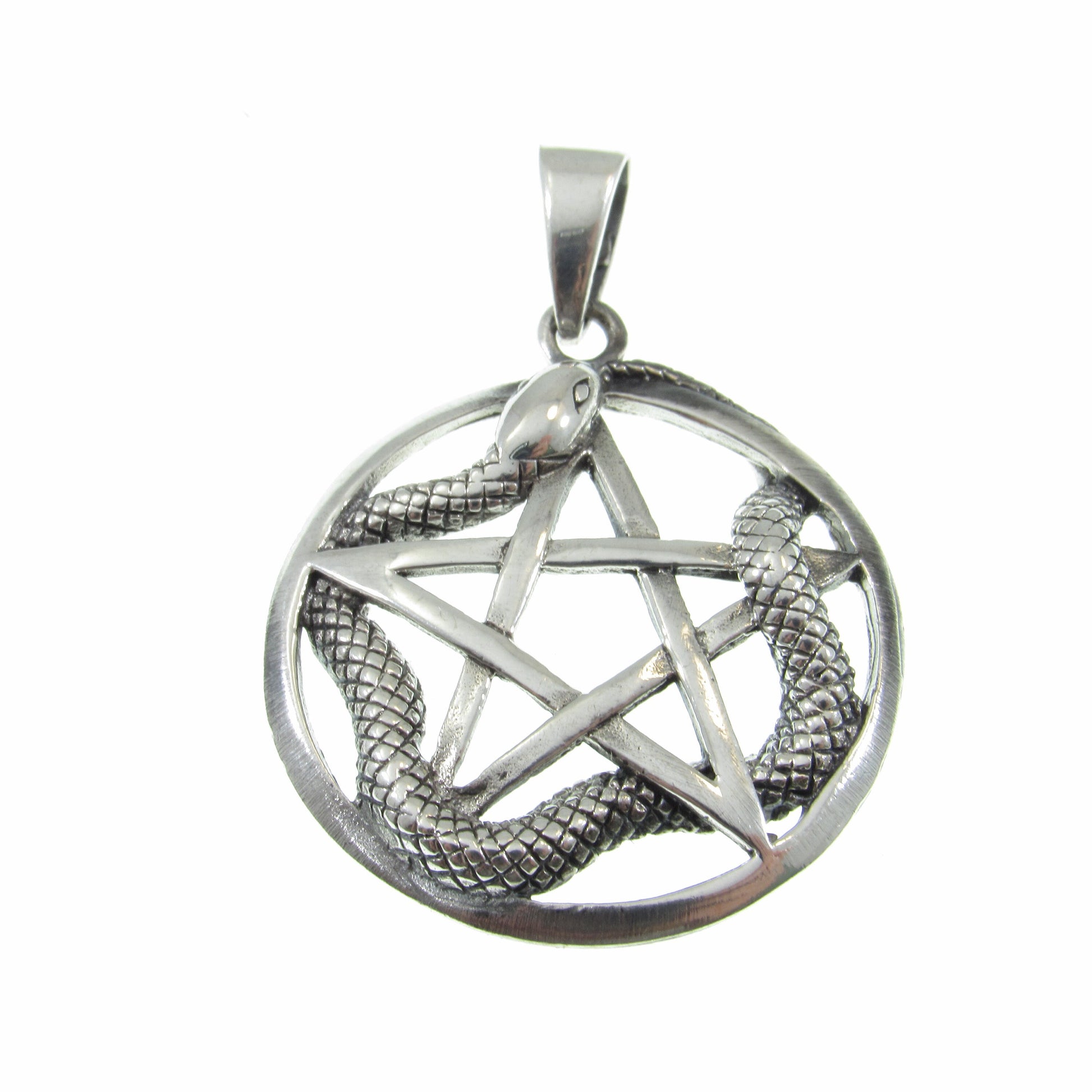 Solid 925 Sterling Silver Snake Pentagram Pendant – Wiccan Protection Amulet, Occult Pagan Jewelry, Serpent Star Talisman, Witchcraft Gift