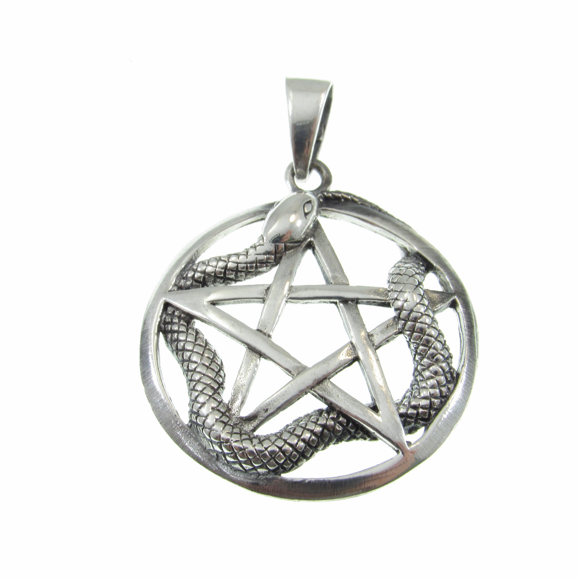 Solid 925 Sterling Silver Snake Pentagram Pendant – Wiccan Protection Amulet, Occult Pagan Jewelry, Serpent Star Talisman, Witchcraft Gift