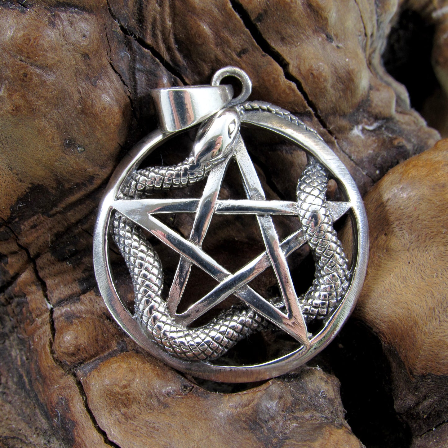 Solid 925 Sterling Silver Snake Pentagram Pendant – Wiccan Protection Amulet, Occult Pagan Jewelry, Serpent Star Talisman, Witchcraft Gift