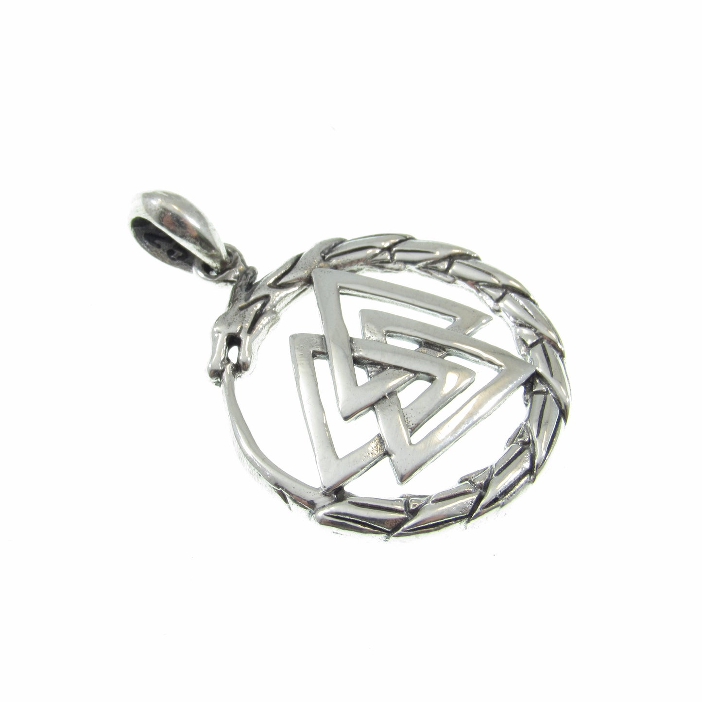 Solid 925 Sterling Silver Valknut Pendant with Jörmungandr Serpent – Norse Pagan Necklace Amulet – Viking Odin Symbol – Nordic Jewelry