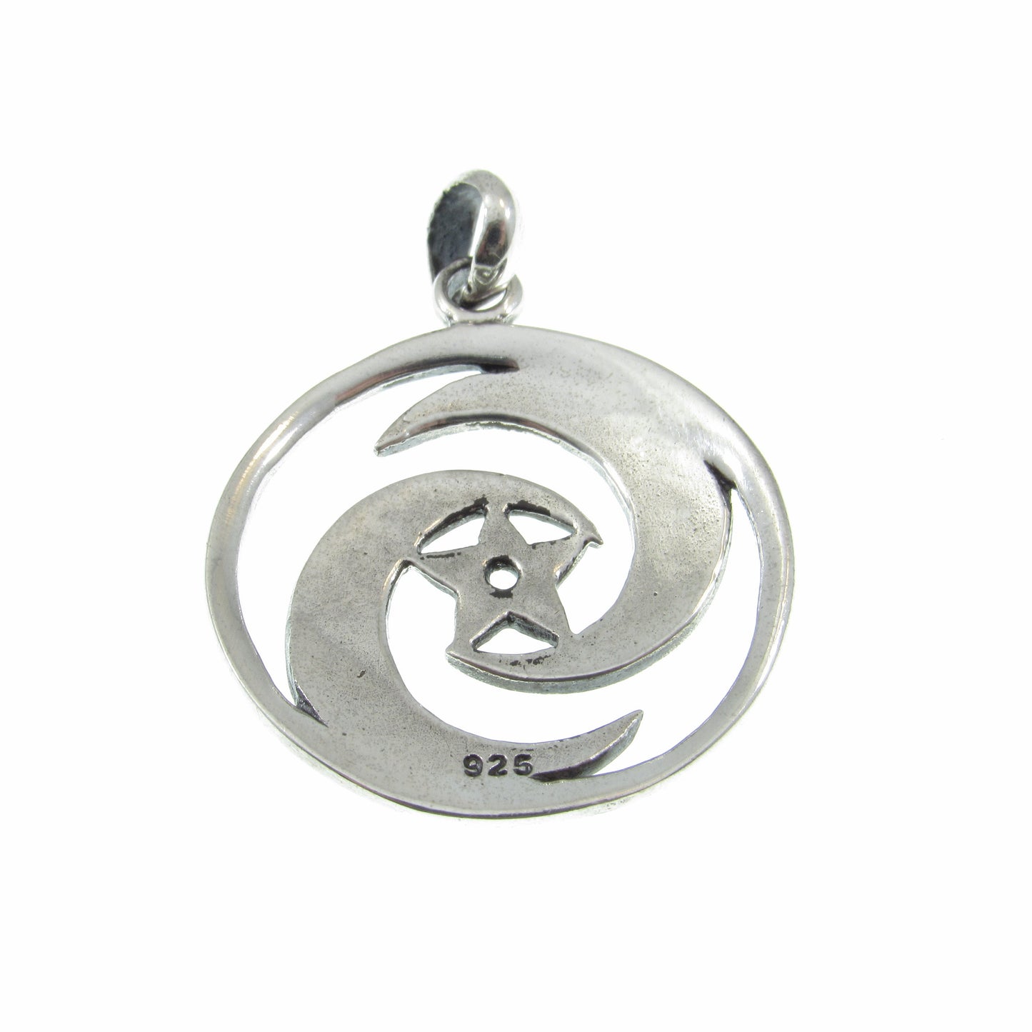 Solid 925 Sterling Silver Celtic Goddess Crescent Moon Pentagram Pendant, Wiccan Pagan Amulet, Protection Jewelry, Yin Yang Charm