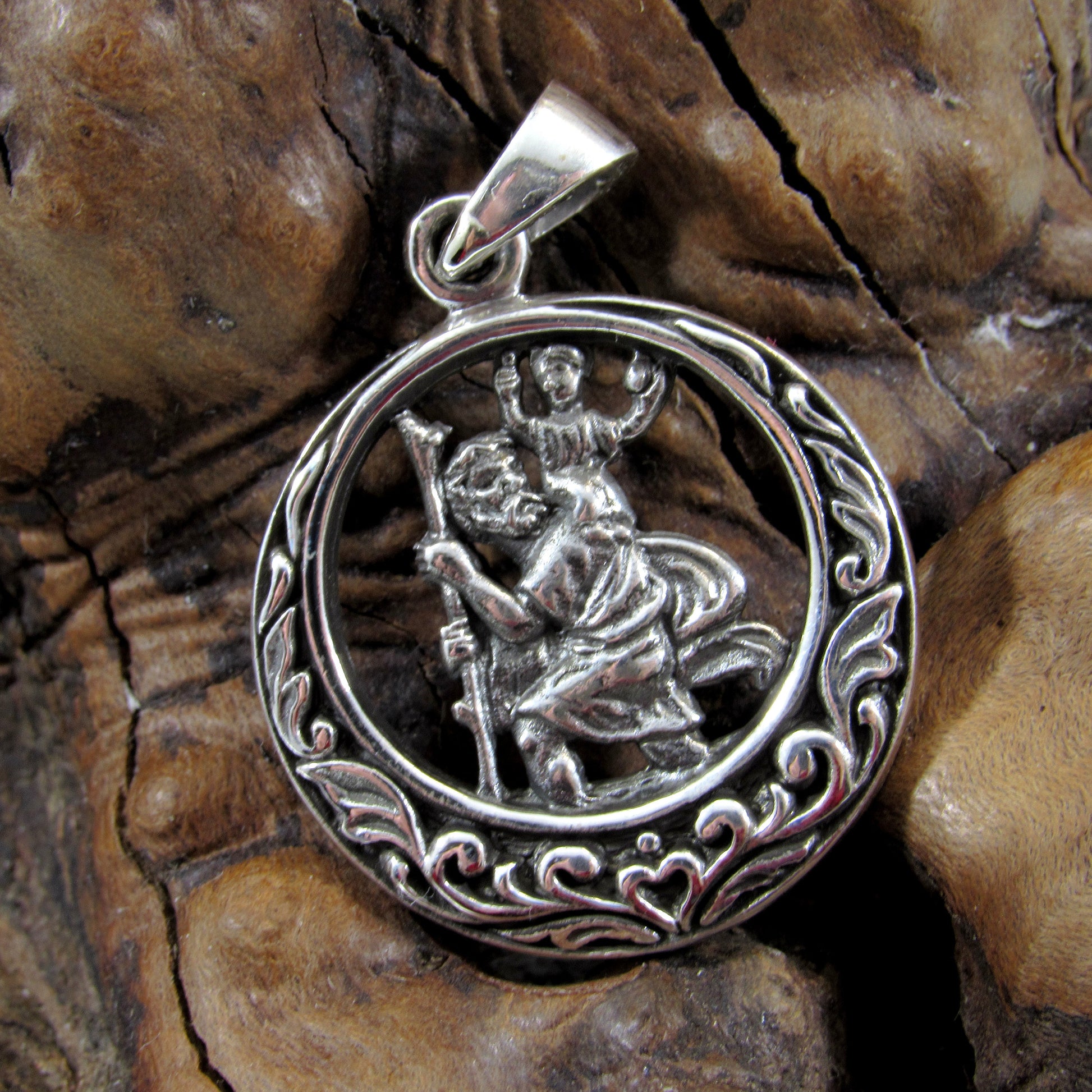 Solid 925 Sterling Silver St. Saint Christopher Pendant, Protect Us Amulet, Handcrafted Religious Medal, Religious Catholic Jewelry