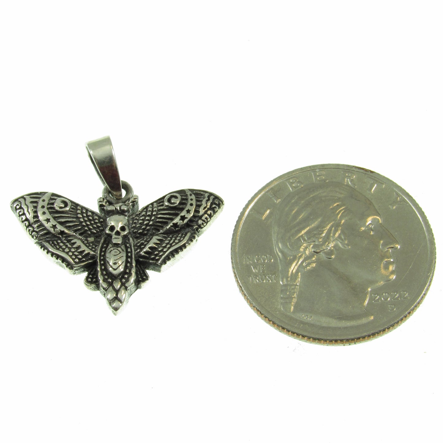 Solid 925 Sterling Silver Death's Head Moth Pendant - Gothic Jewelry, Skull Moth Necklace Charm, Occult Jewelry Gift, Dark Aesthetic