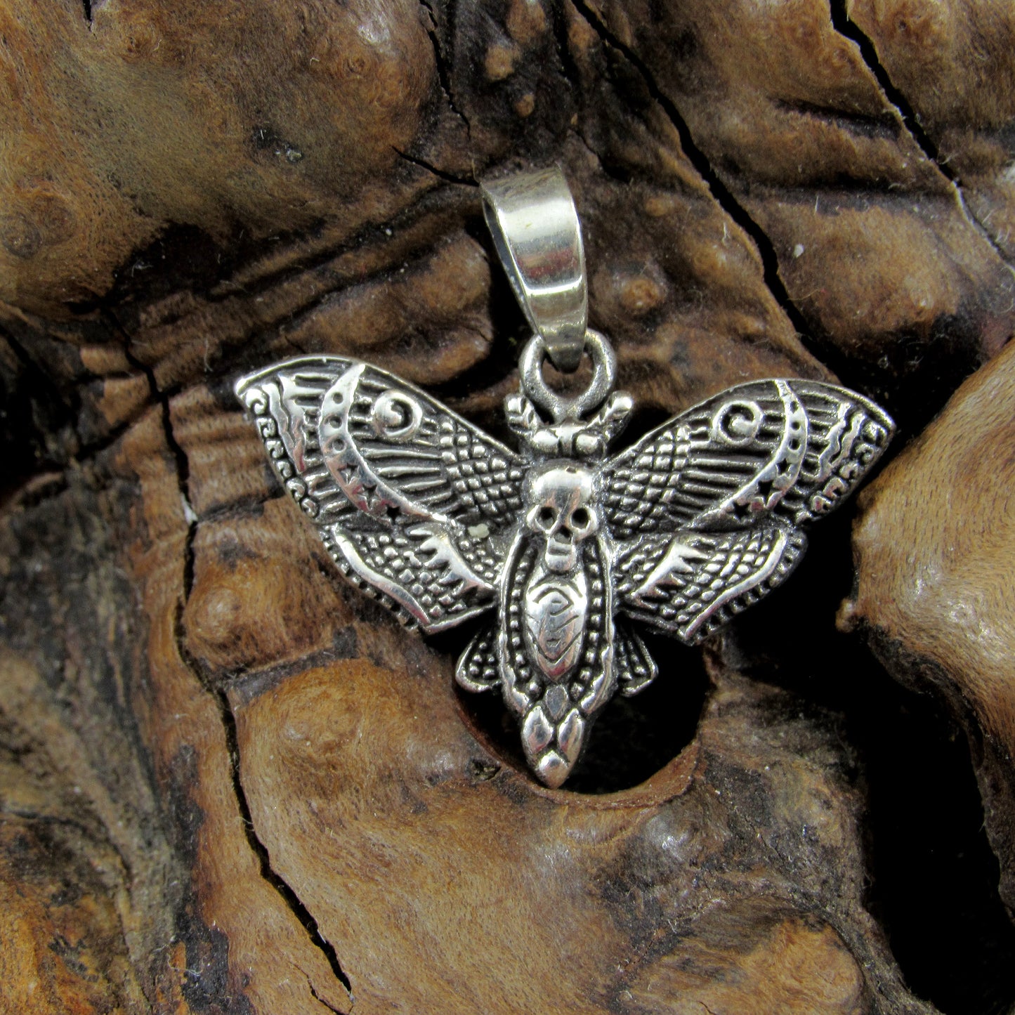 Solid 925 Sterling Silver Death's Head Moth Pendant - Gothic Jewelry, Skull Moth Necklace Charm, Occult Jewelry Gift, Dark Aesthetic