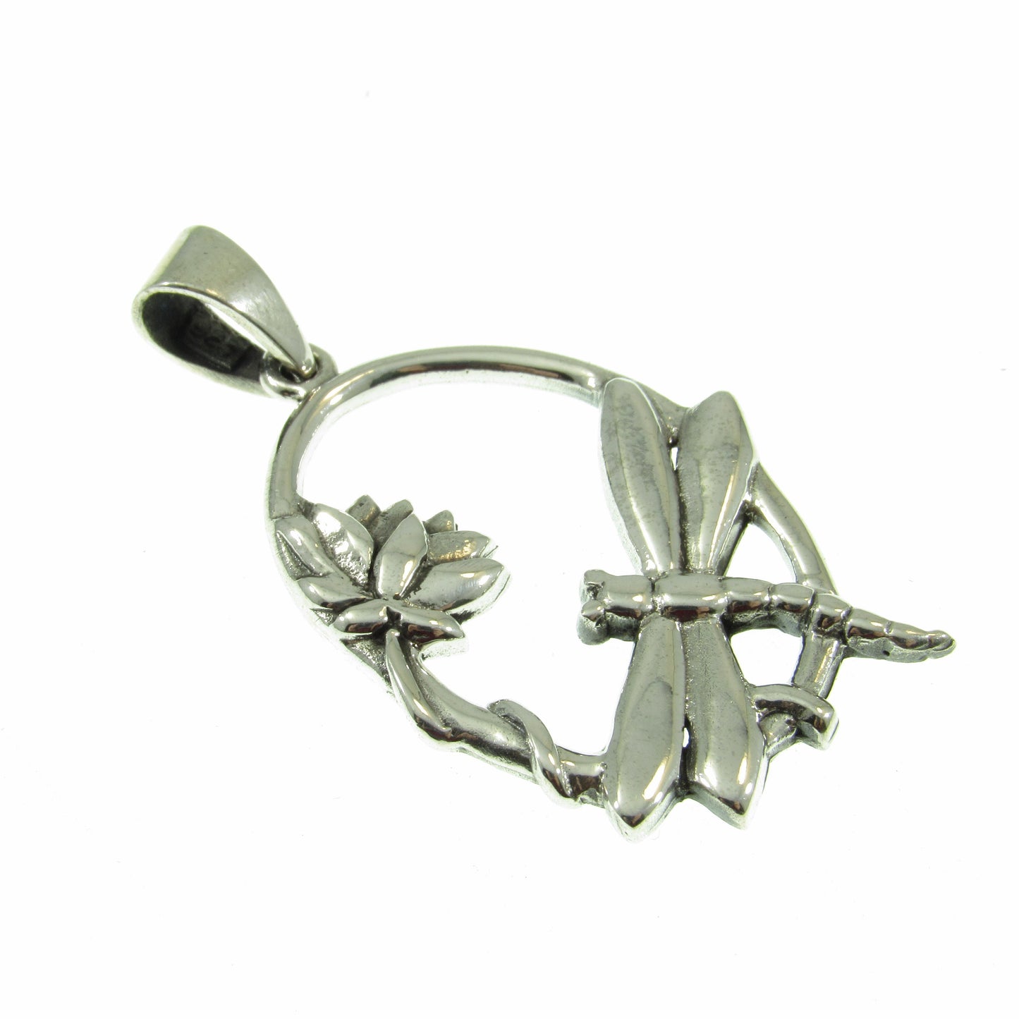 Solid 925 Sterling Silver Dragonfly Pendant – Handcrafted Lotus Flower Necklace Charm – Solid Silver Nature Jewelry for Women & Men