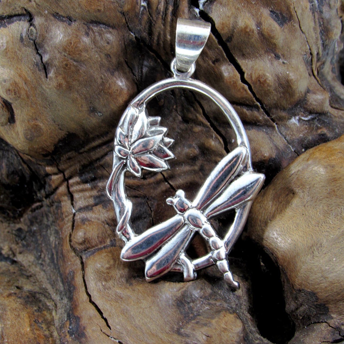 Solid 925 Sterling Silver Dragonfly Pendant – Handcrafted Lotus Flower Necklace Charm – Solid Silver Nature Jewelry for Women & Men