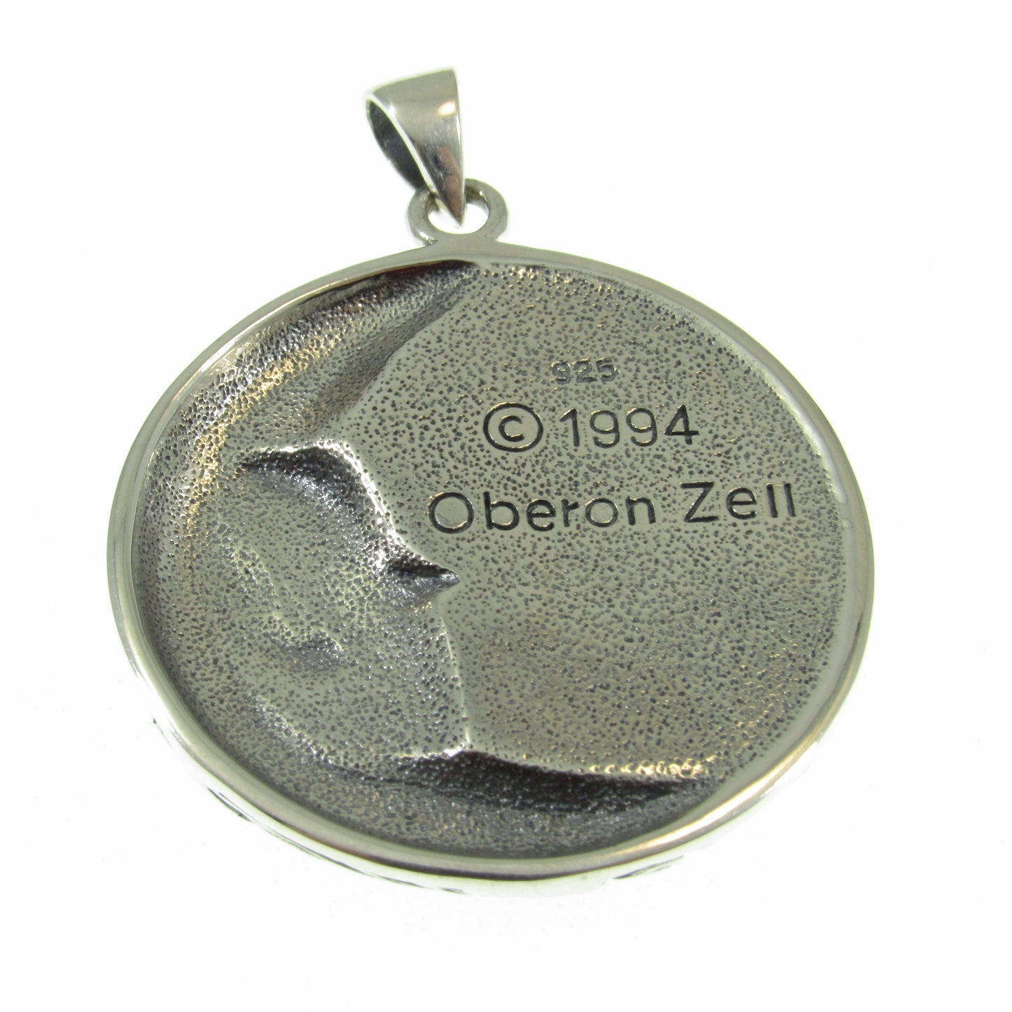 Solid 925 Sterling Silver Moon Maiden Pendant, Oberon Zell Blue Enamel Celestial Goddess Amulet