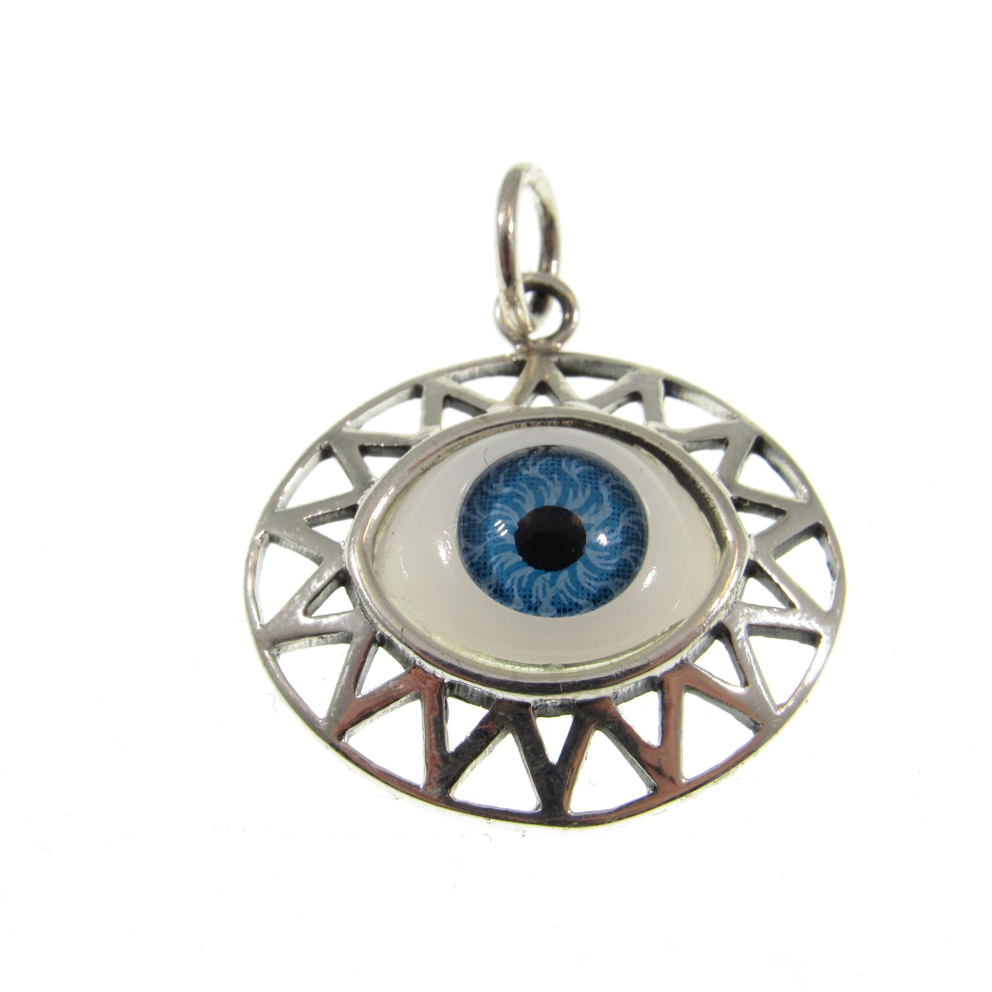 Goofy Eye in Oval Pendant, Eyeball Charm, All Seeing Eye, Handcrafted in Solid 925 Sterling Silver, Choose Blue or Brown, Protection Amulet