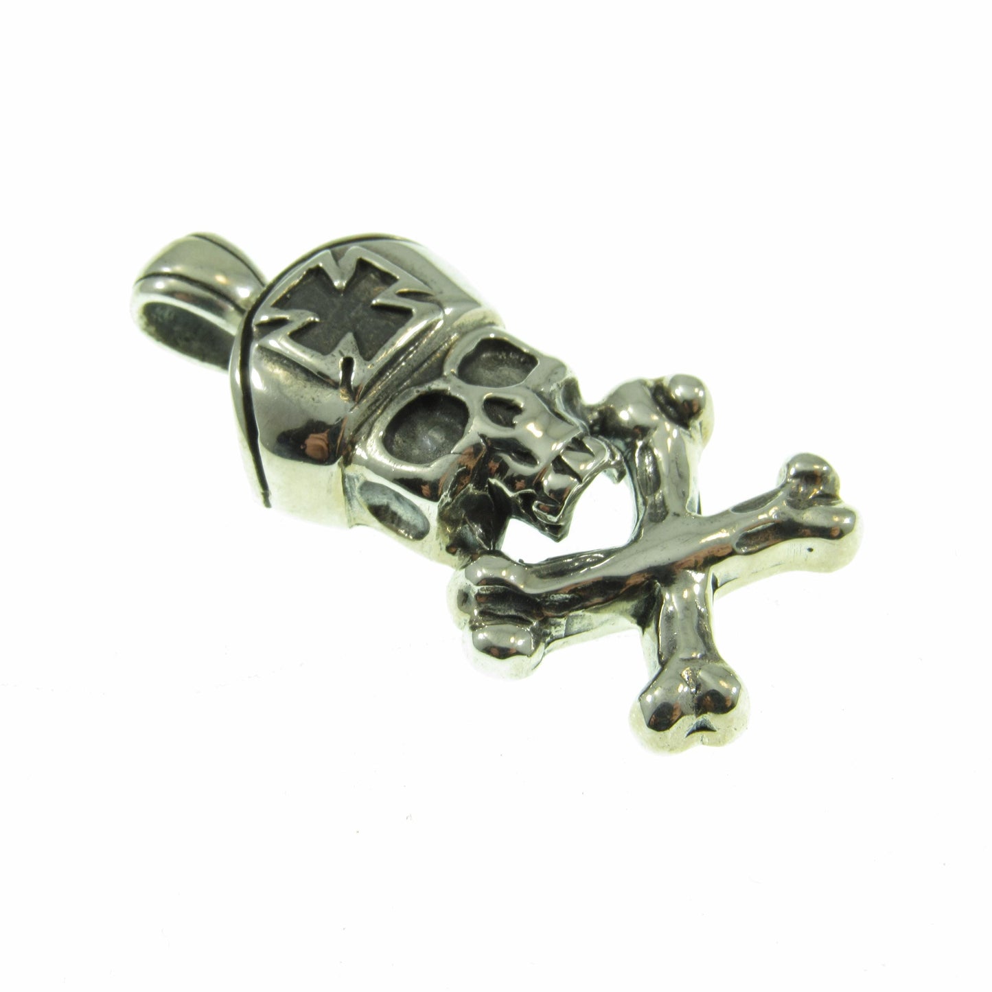 Solid 925 Sterling Silver Pirate Pendant, Jolly Roger Skeleton, Handcrafted Iron Cross Skull Jewelry