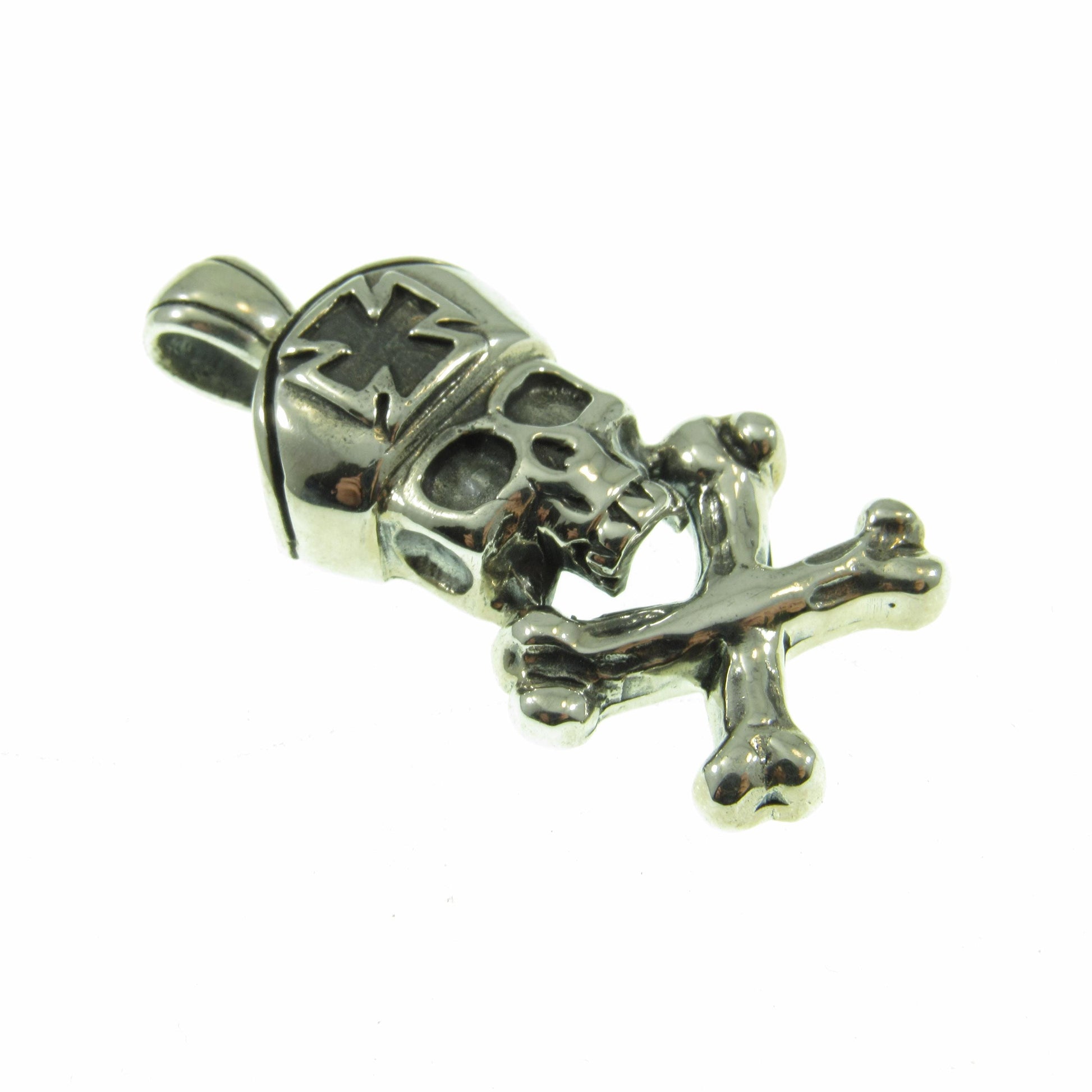 Solid 925 Sterling Silver Pirate Pendant, Jolly Roger Skeleton, Handcrafted Iron Cross Skull Jewelry