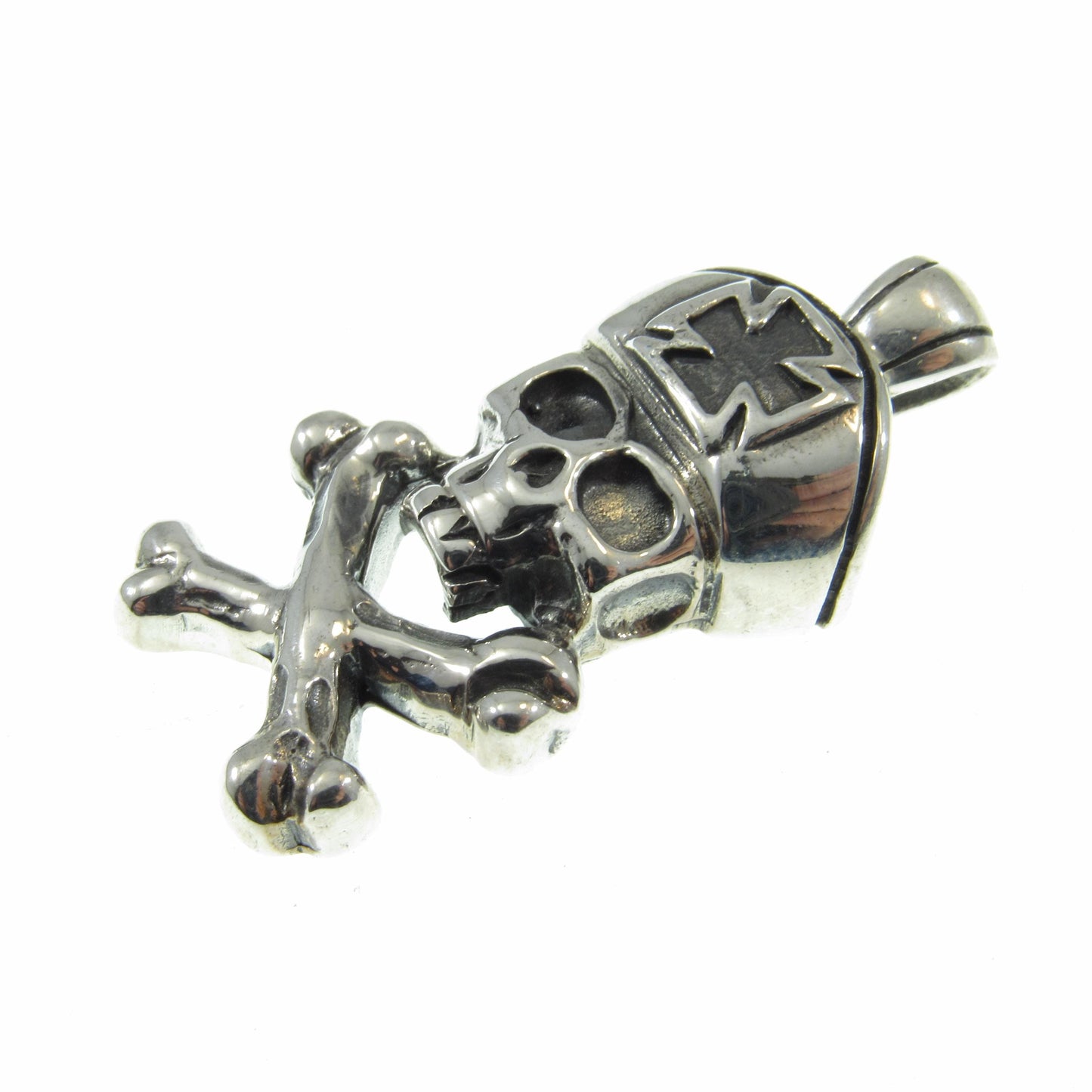 Solid 925 Sterling Silver Pirate Pendant, Jolly Roger Skeleton, Handcrafted Iron Cross Skull Jewelry