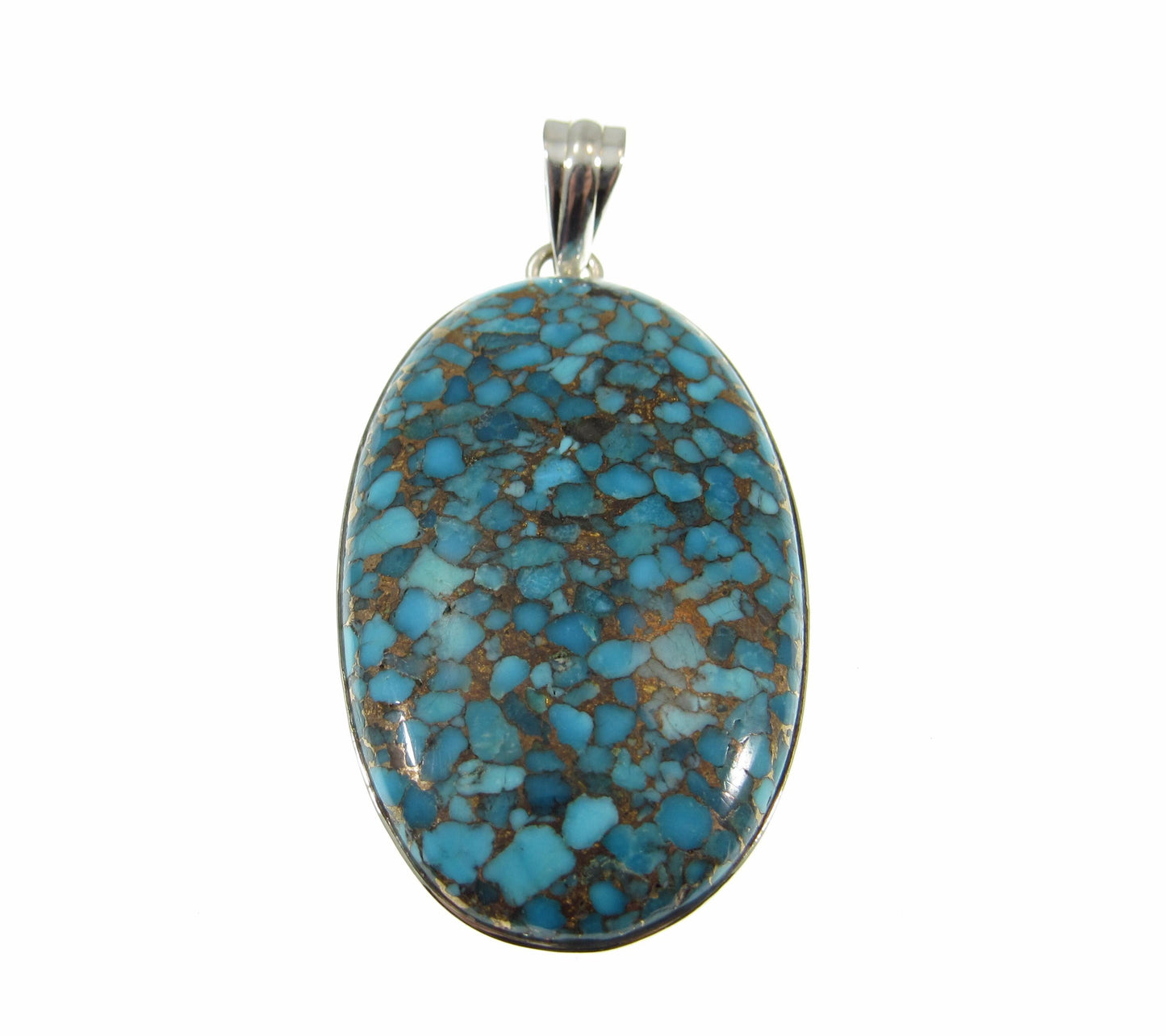 Large Solid 925 Sterling Silver Copper Turquoise Oval Shaped Pendant, Handcrafted Gemstone Jewelry CT08