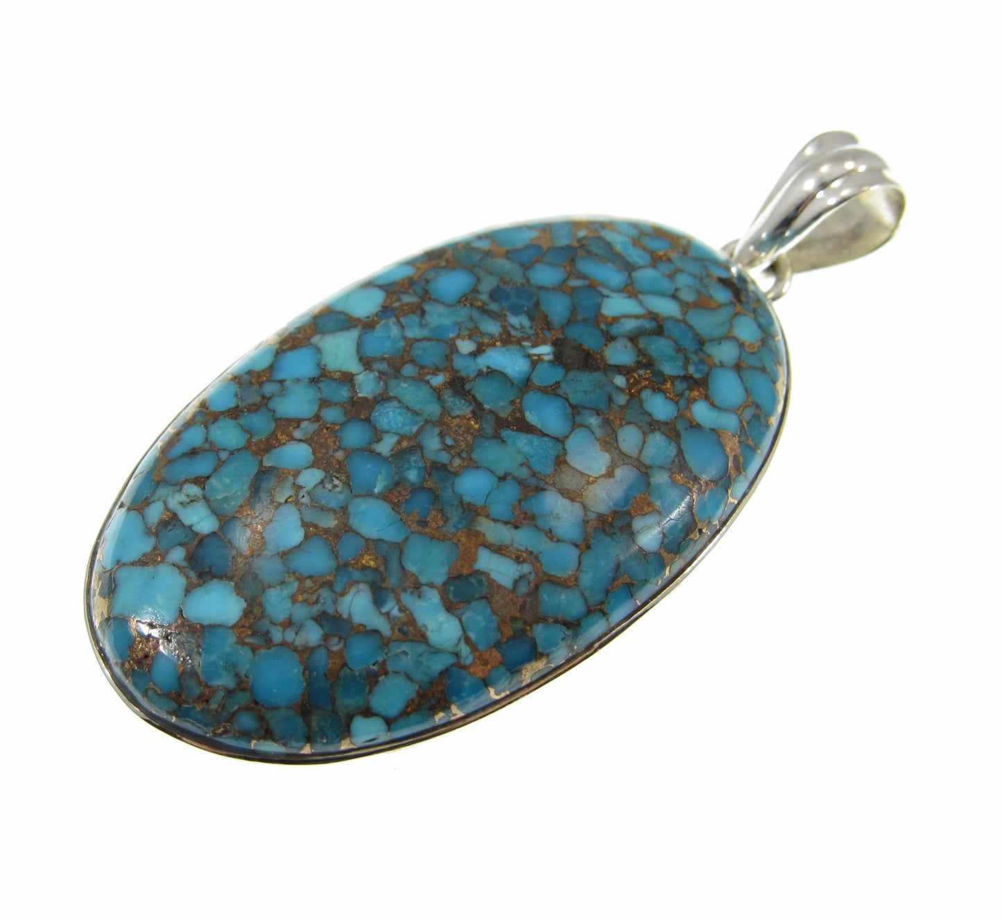 Large Solid 925 Sterling Silver Copper Turquoise Oval Shaped Pendant, Handcrafted Gemstone Jewelry CT08