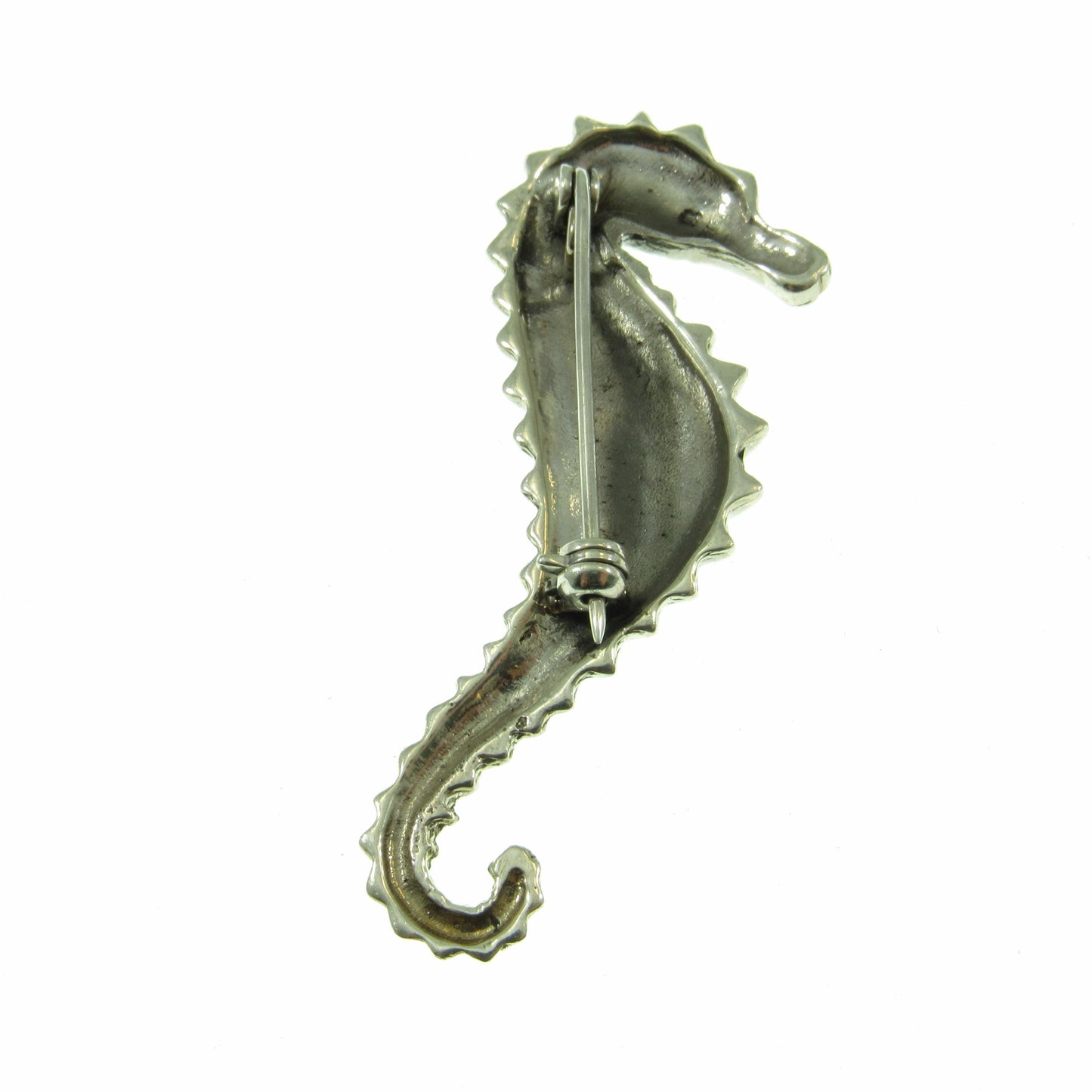Solid 925 Sterling Silver & Marcasite Seahorse Pin Brooch, Handcrafted Breastpin, Ocean Sea Life Jewelry, Nautical Marine Interest