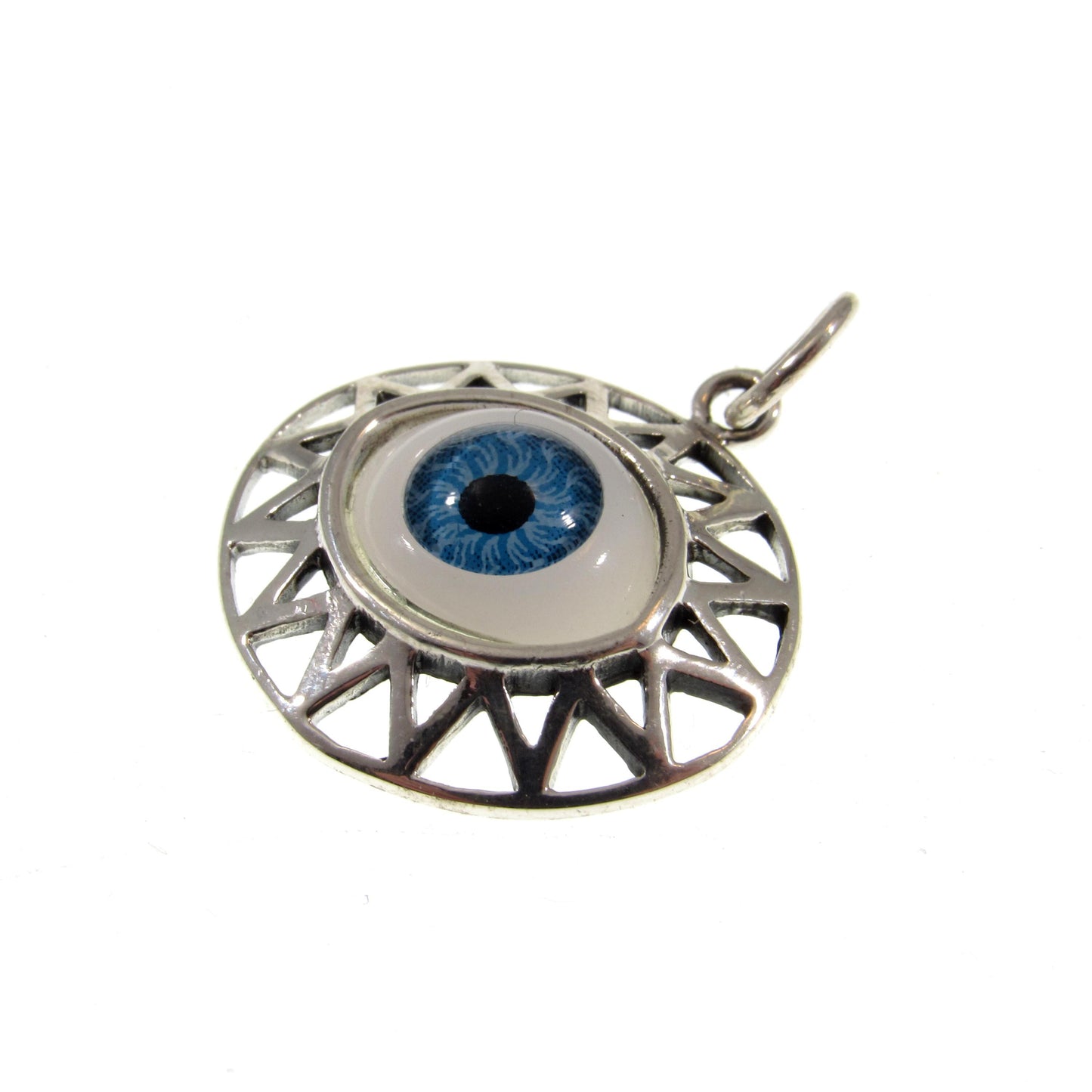 Goofy Eye in Oval Pendant, Eyeball Charm, All Seeing Eye, Handcrafted in Solid 925 Sterling Silver, Choose Blue or Brown, Protection Amulet