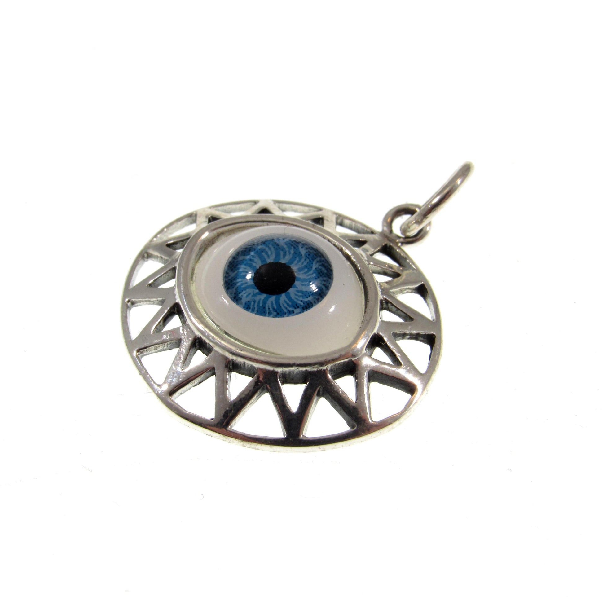 Goofy Eye in Oval Pendant, Eyeball Charm, All Seeing Eye, Handcrafted in Solid 925 Sterling Silver, Choose Blue or Brown, Protection Amulet