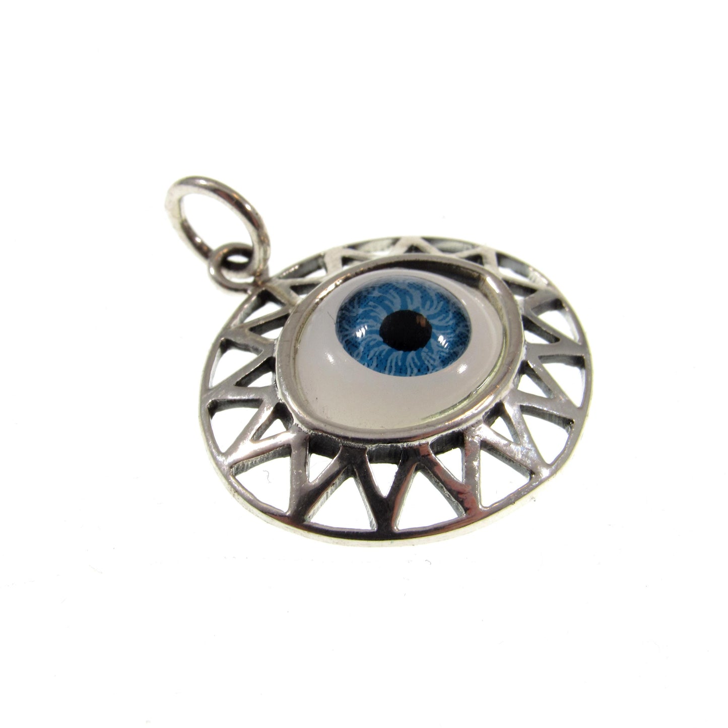 Goofy Eye in Oval Pendant, Eyeball Charm, All Seeing Eye, Handcrafted in Solid 925 Sterling Silver, Choose Blue or Brown, Protection Amulet