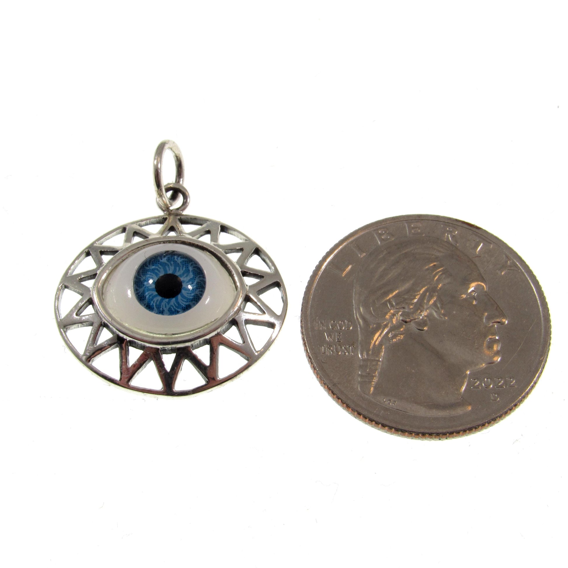 Goofy Eye in Oval Pendant, Eyeball Charm, All Seeing Eye, Handcrafted in Solid 925 Sterling Silver, Choose Blue or Brown, Protection Amulet