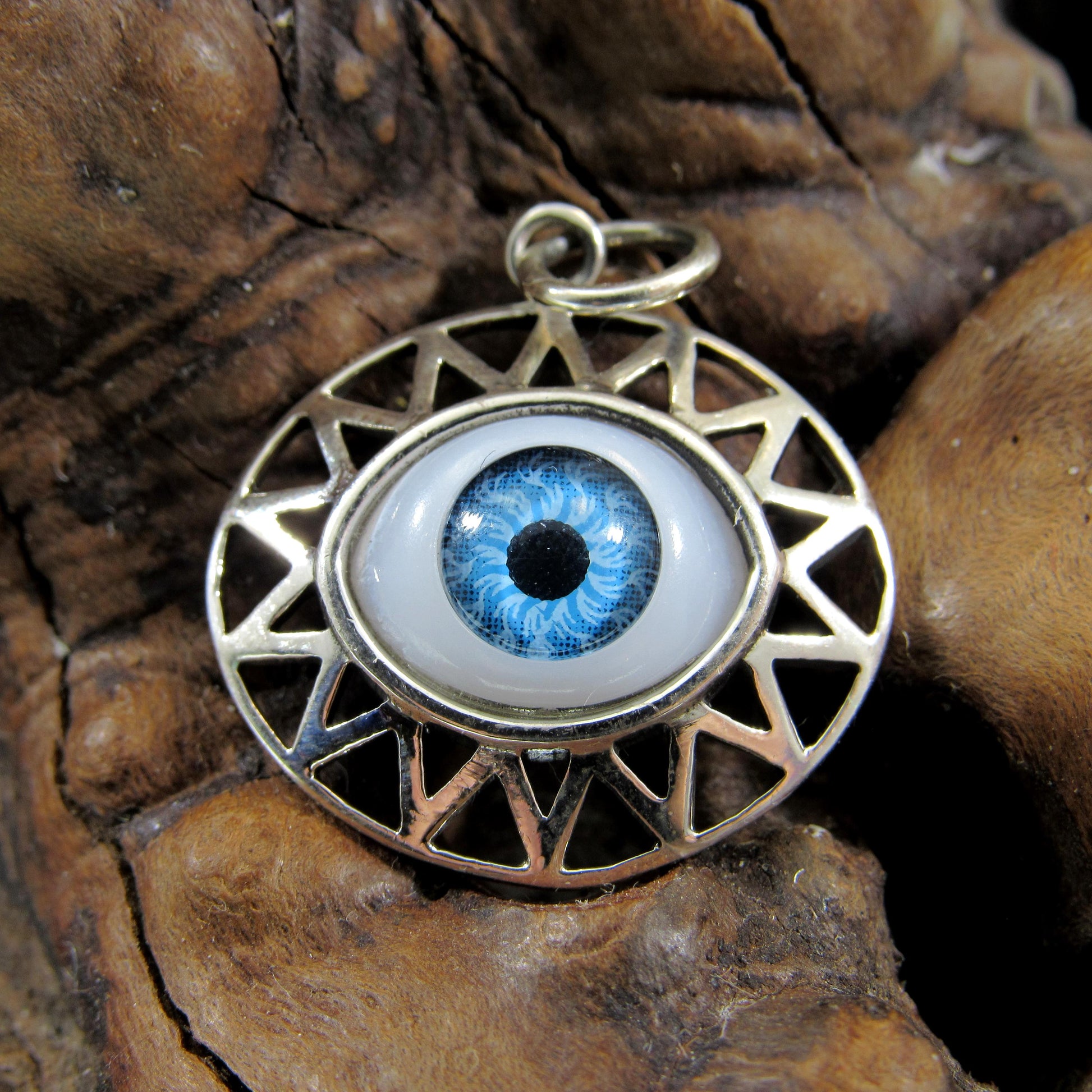 Goofy Eye in Oval Pendant, Eyeball Charm, All Seeing Eye, Handcrafted in Solid 925 Sterling Silver, Choose Blue or Brown, Protection Amulet