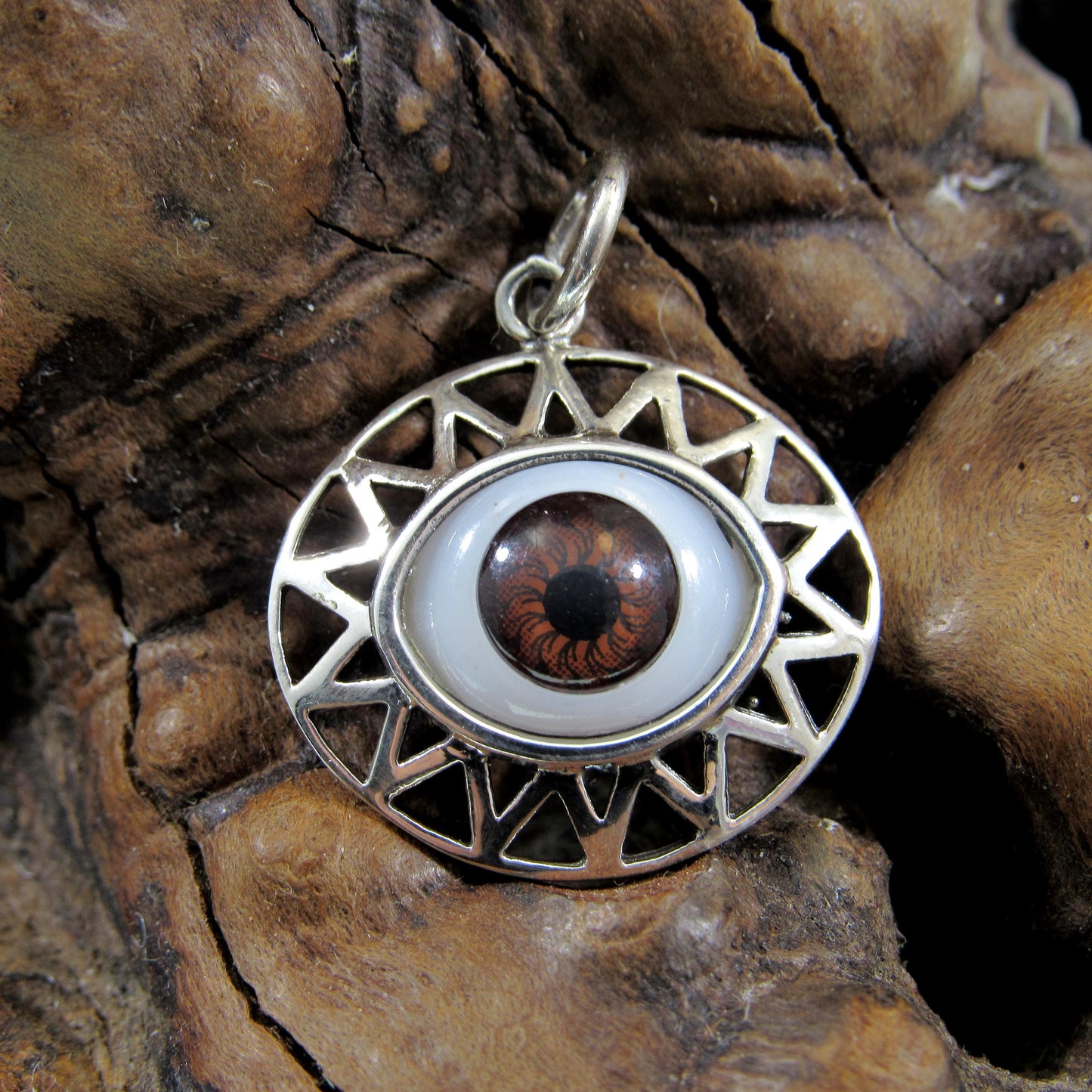 Goofy Eye in Oval Pendant, Eyeball Charm, All Seeing Eye, Handcrafted in Solid 925 Sterling Silver, Choose Blue or Brown, Protection Amulet