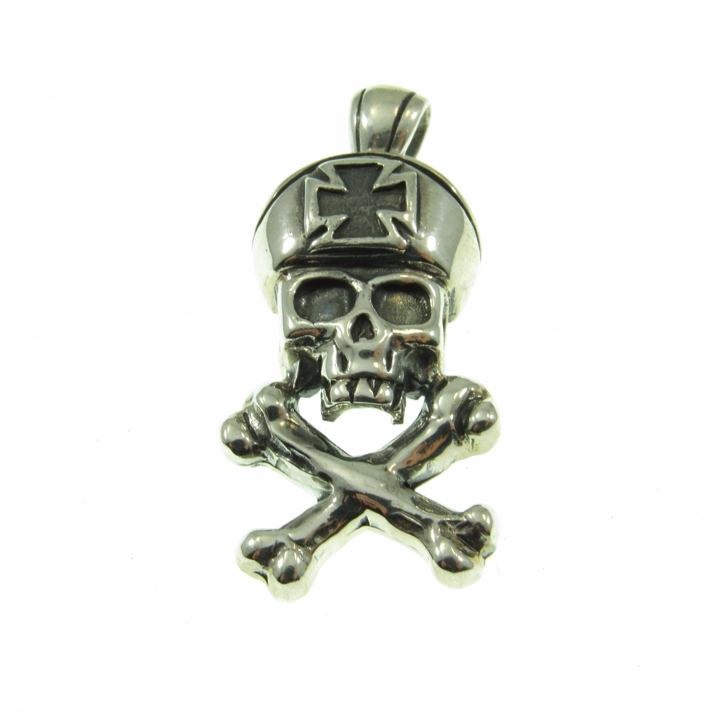 Solid 925 Sterling Silver Pirate Pendant, Jolly Roger Skeleton, Handcrafted Iron Cross Skull Jewelry