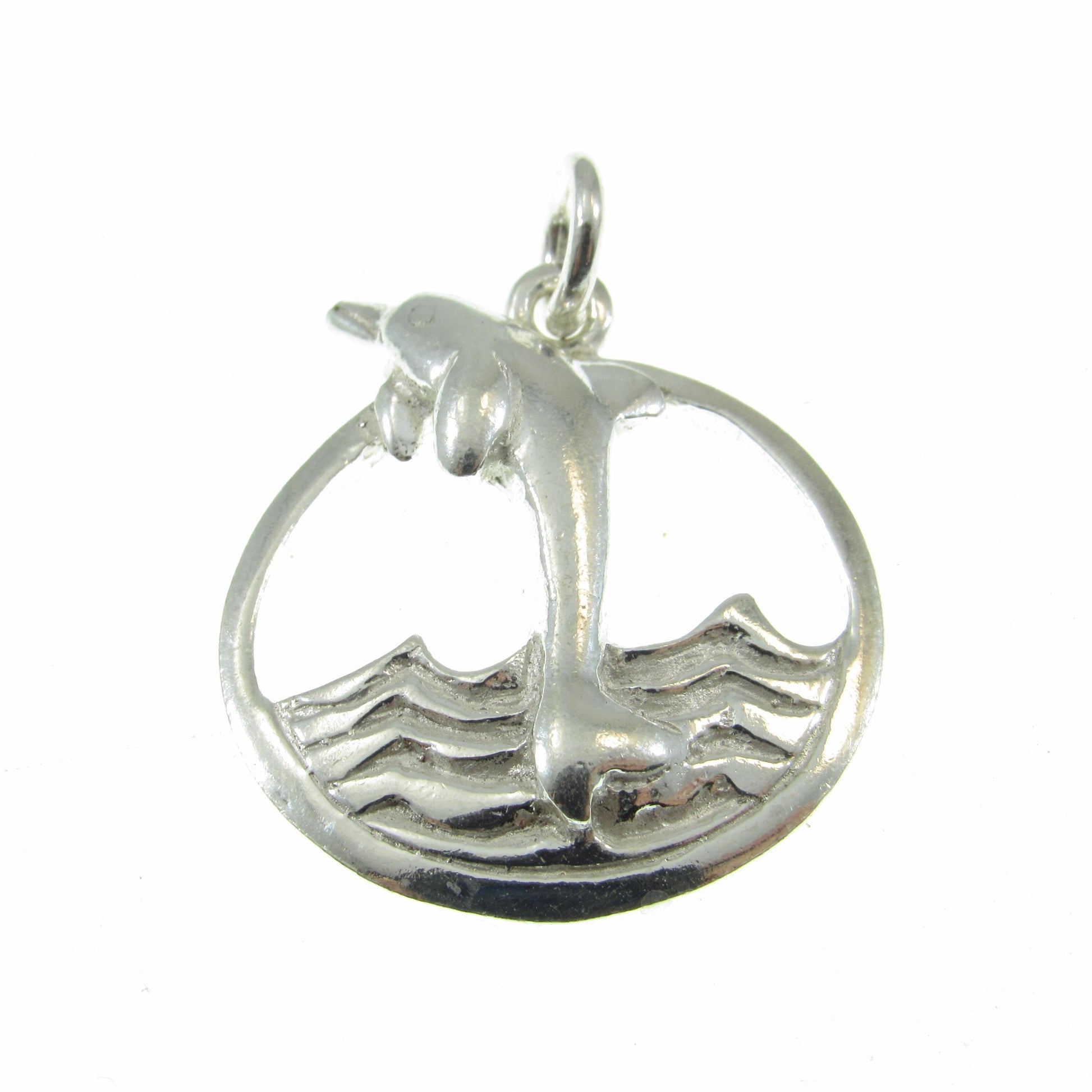 Solid 925 Sterling Silver Dolphin Pendant – Ocean Jewelry - Jumping Dolphins & Waves Charm