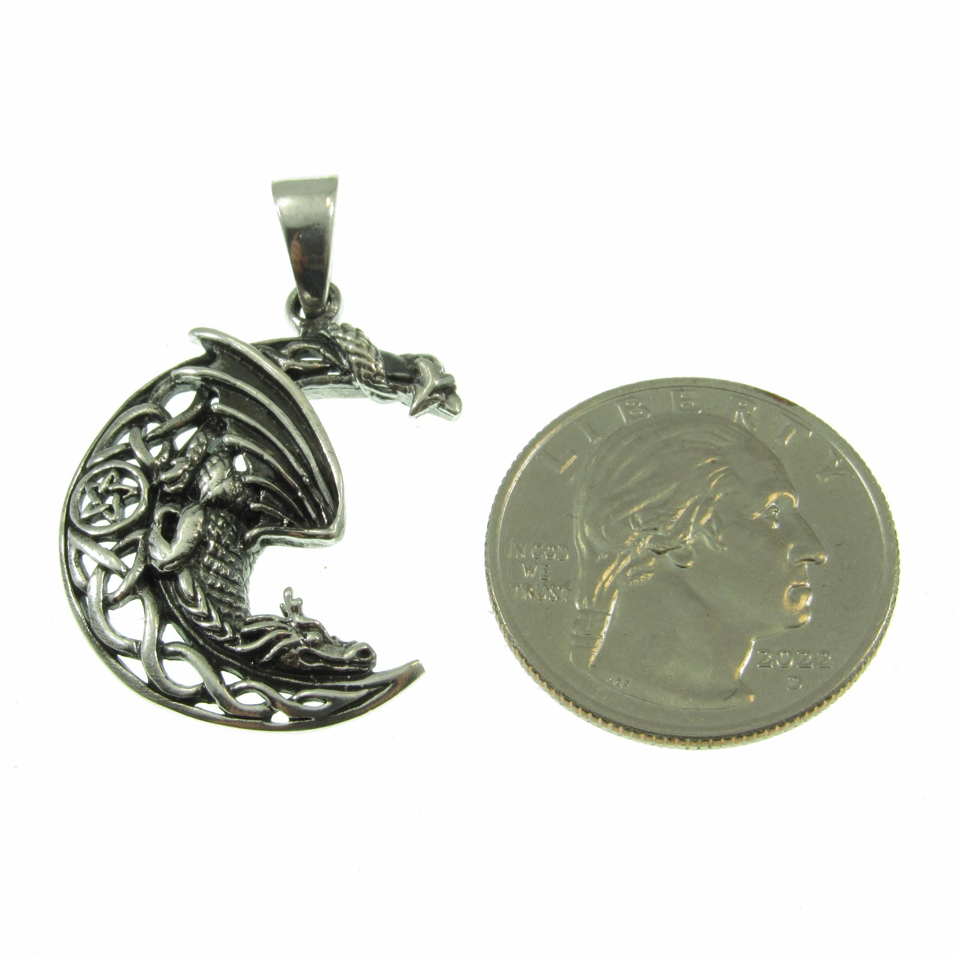 Solid 925 Sterling Silver Dragon Moon Pendant – Celtic Dragon Necklace Amulet, Fantasy Jewelry, Mythical Creature Charm, Gothic Dragon Gift