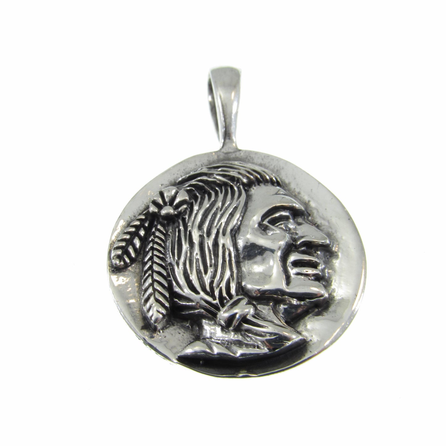 Solid 925 Sterling Silver Native American Indian Head Chief Handcrafted Pendant