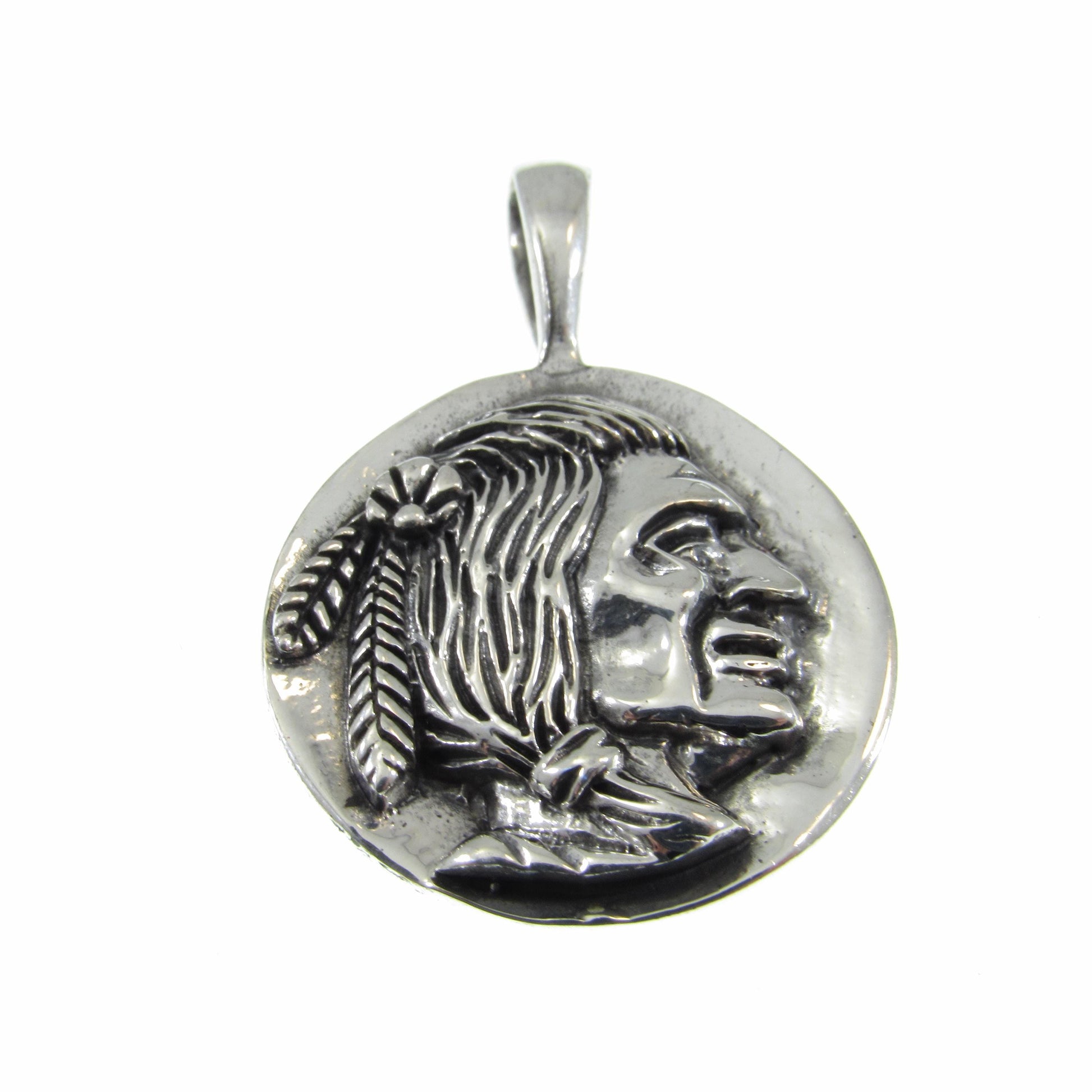 Solid 925 Sterling Silver Native American Indian Head Chief Handcrafted Pendant