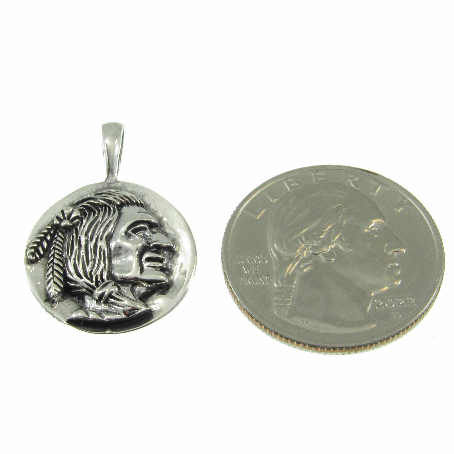 Solid 925 Sterling Silver Native American Indian Head Chief Handcrafted Pendant