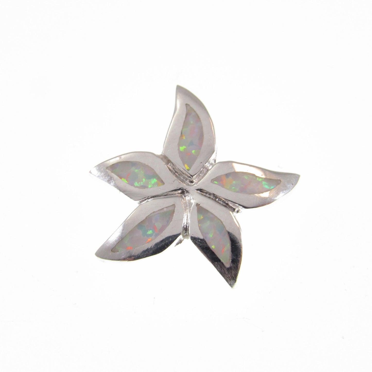 Solid 925 Sterling Silver Plumeria Flower Slide Pendant With Inlaid Opal Gemstones, Blue or White Opals, Hawaiian Jewelry
