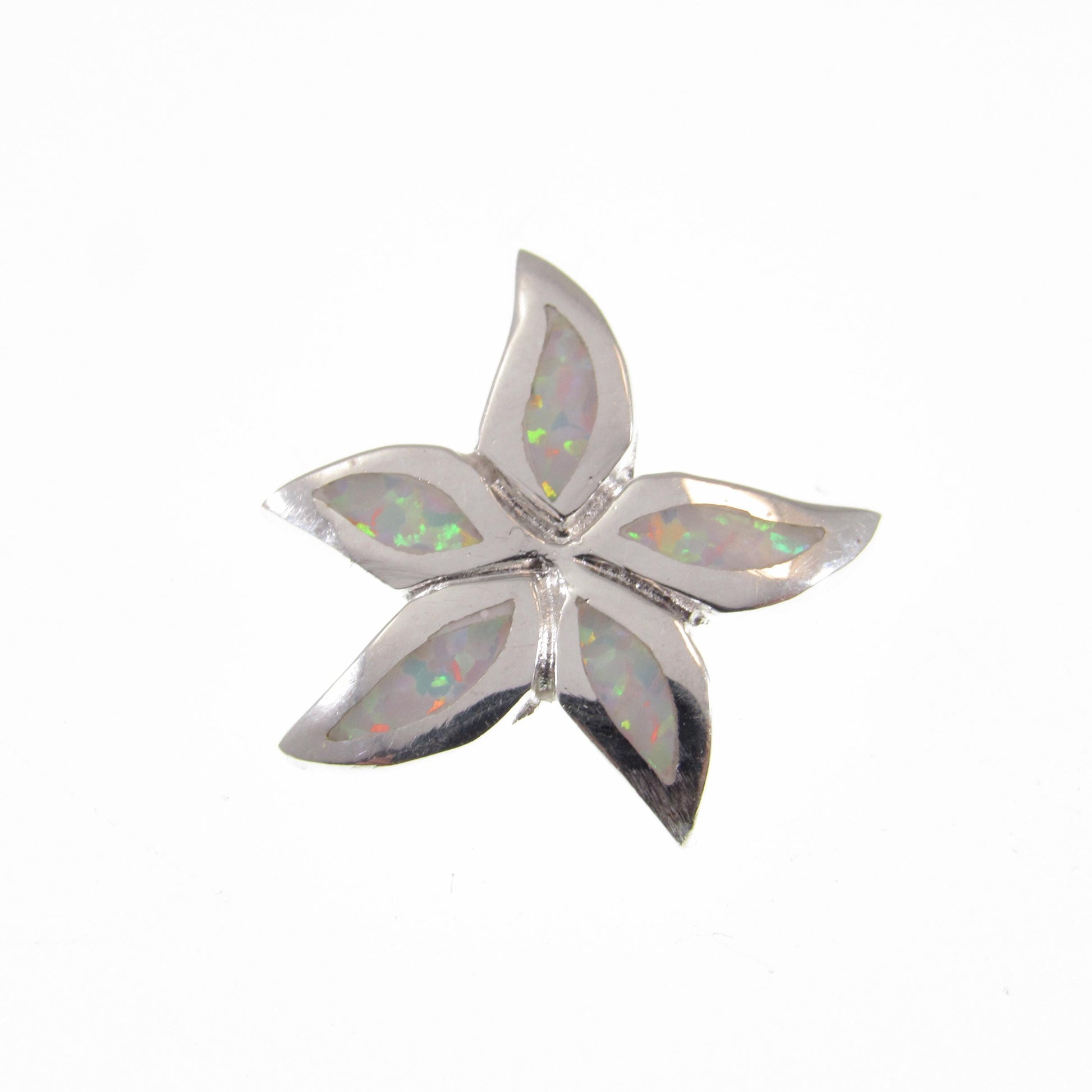 Solid 925 Sterling Silver Plumeria Flower Slide Pendant With Inlaid Opal Gemstones, Blue or White Opals, Hawaiian Jewelry
