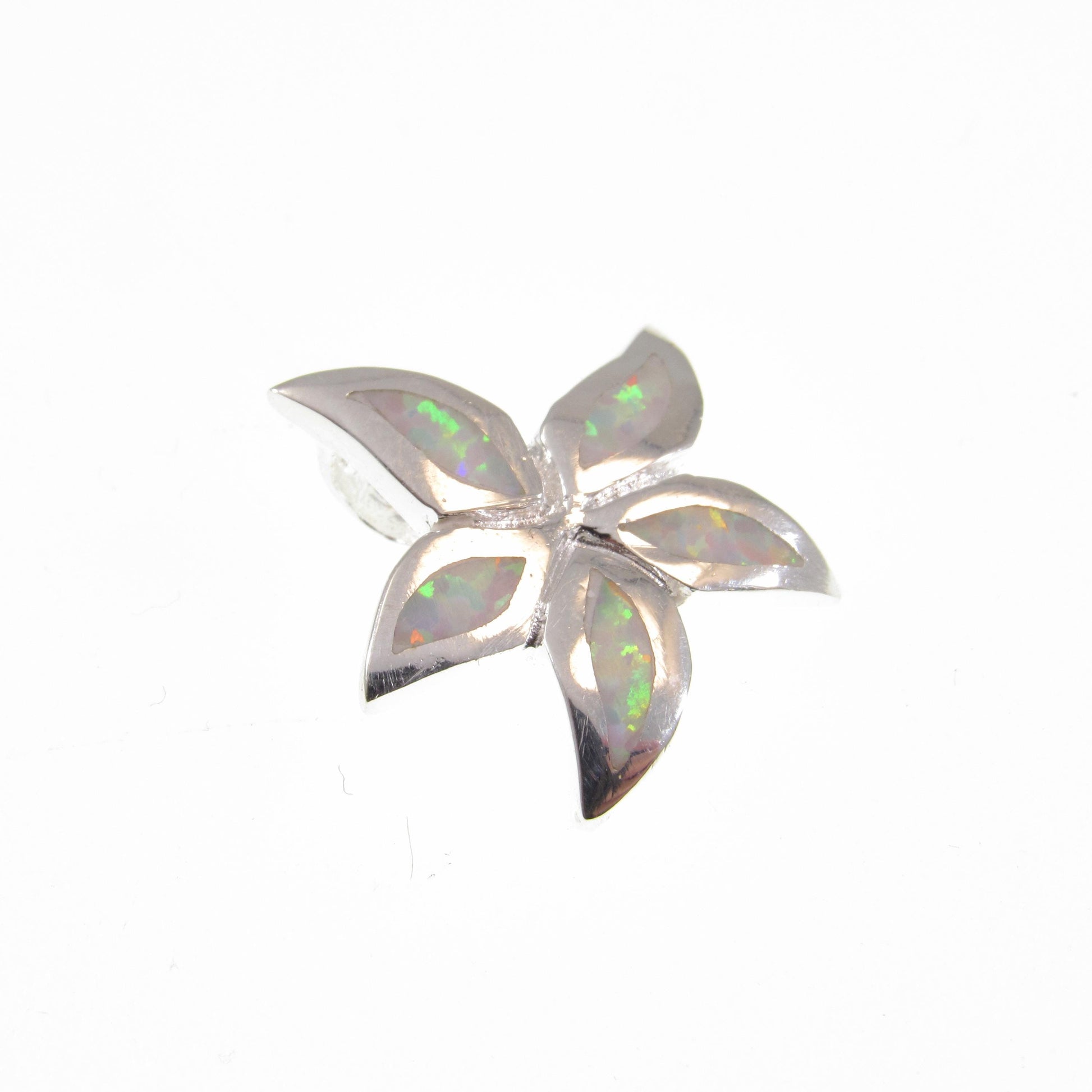 Solid 925 Sterling Silver Plumeria Flower Slide Pendant With Inlaid Opal Gemstones, Blue or White Opals, Hawaiian Jewelry