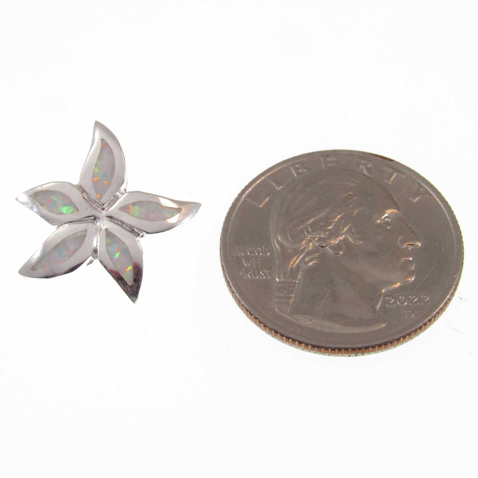 Solid 925 Sterling Silver Plumeria Flower Slide Pendant With Inlaid Opal Gemstones, Blue or White Opals, Hawaiian Jewelry