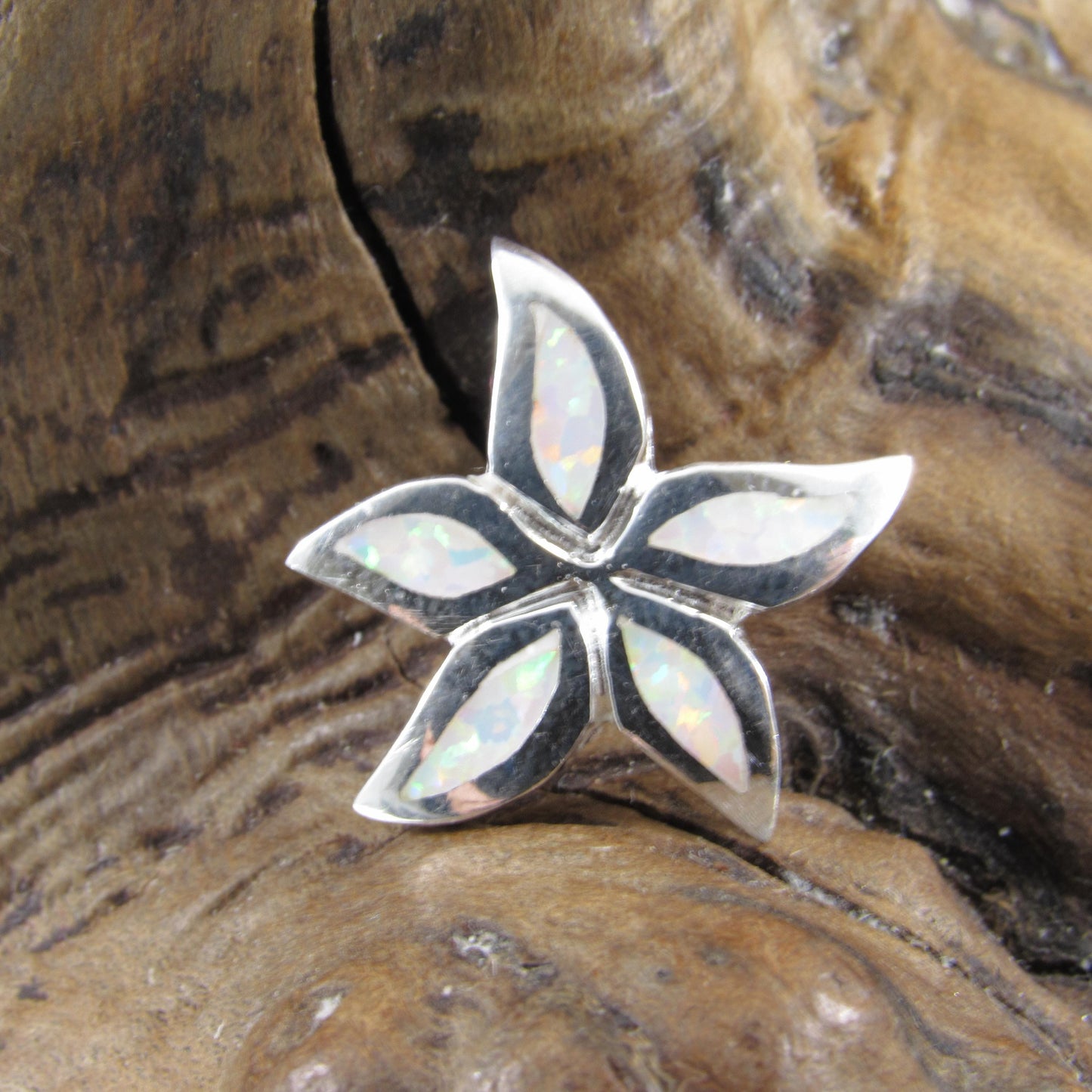 Solid 925 Sterling Silver Plumeria Flower Slide Pendant With Inlaid Opal Gemstones, Blue or White Opals, Hawaiian Jewelry