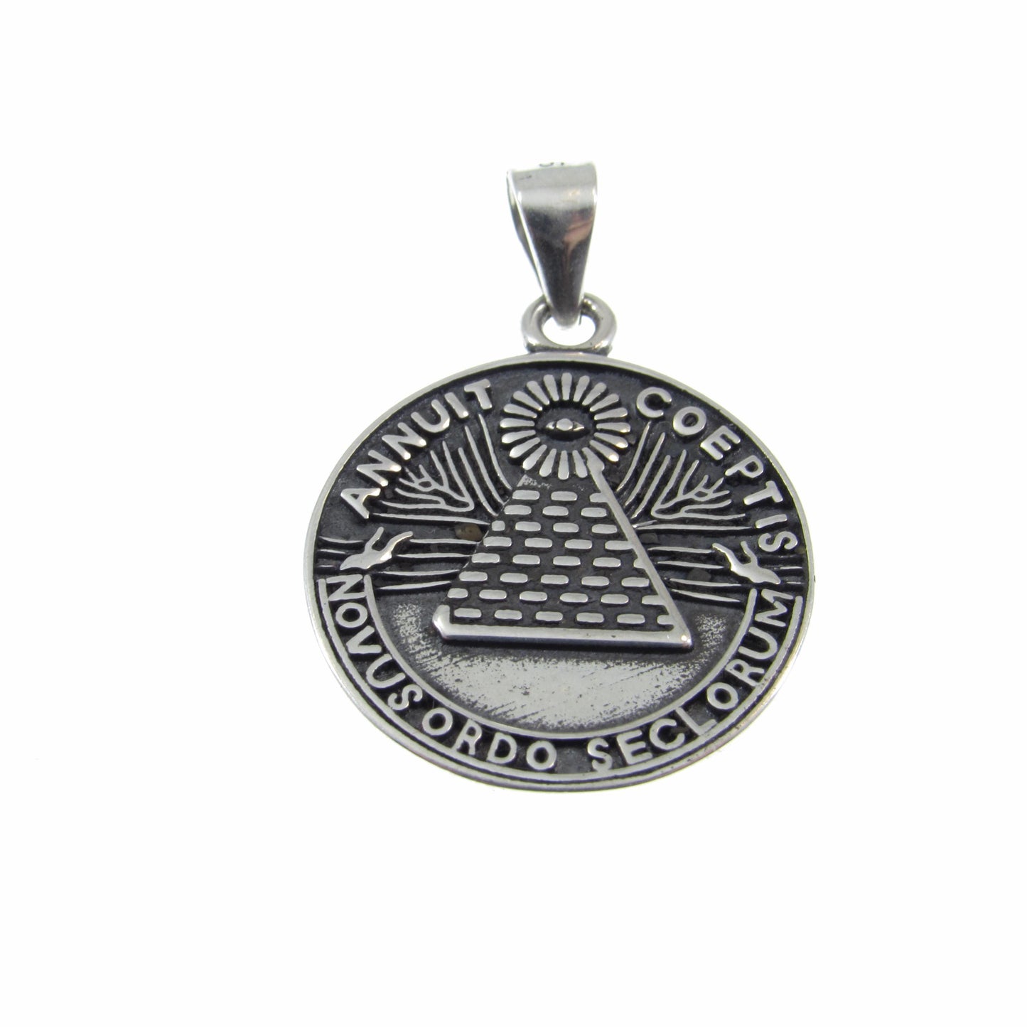 Solid 925 Sterling Silver Novus Ordo Seclorum Pendant, Annuit Coeptis Charm, Great Seal of the United States Jewelry, 1776 Declaration