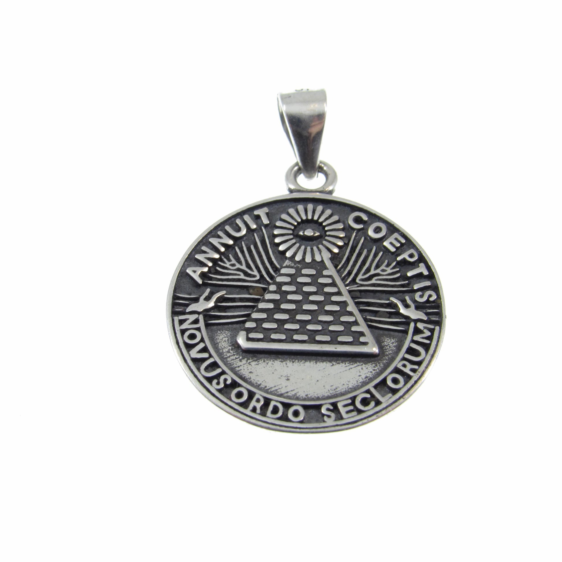 Solid 925 Sterling Silver Novus Ordo Seclorum Pendant, Annuit Coeptis Charm, Great Seal of the United States Jewelry, 1776 Declaration