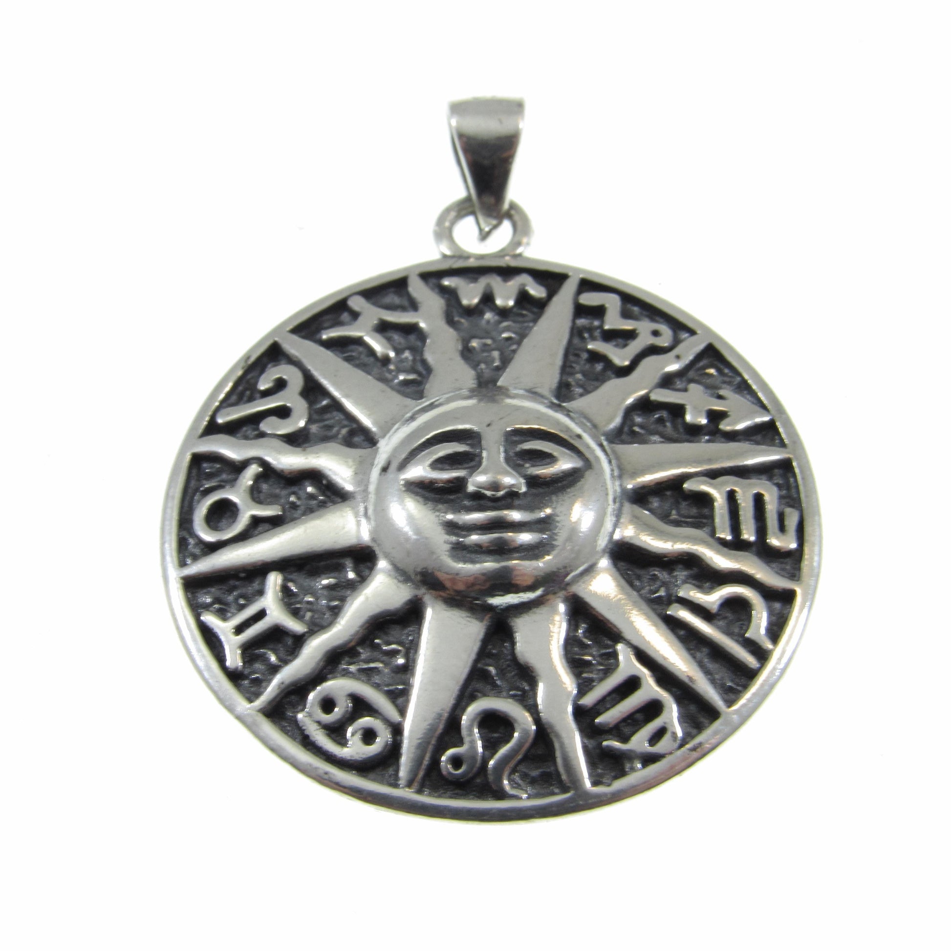 Solid 925 Sterling Silver Zodiac Sun Pendant – Astrology Necklace Amulet, Celestial Horoscope Charm, Handcrafted Boho Star Sign Jewelry