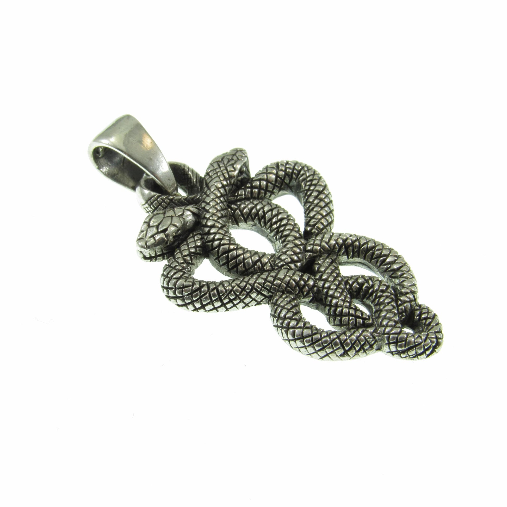Solid 925 Sterling Silver Double Serpent Pendant – Handcrafted Snake Necklace Amulet, Ouroboros, Occult, Esoteric, Symbolic Jewelry