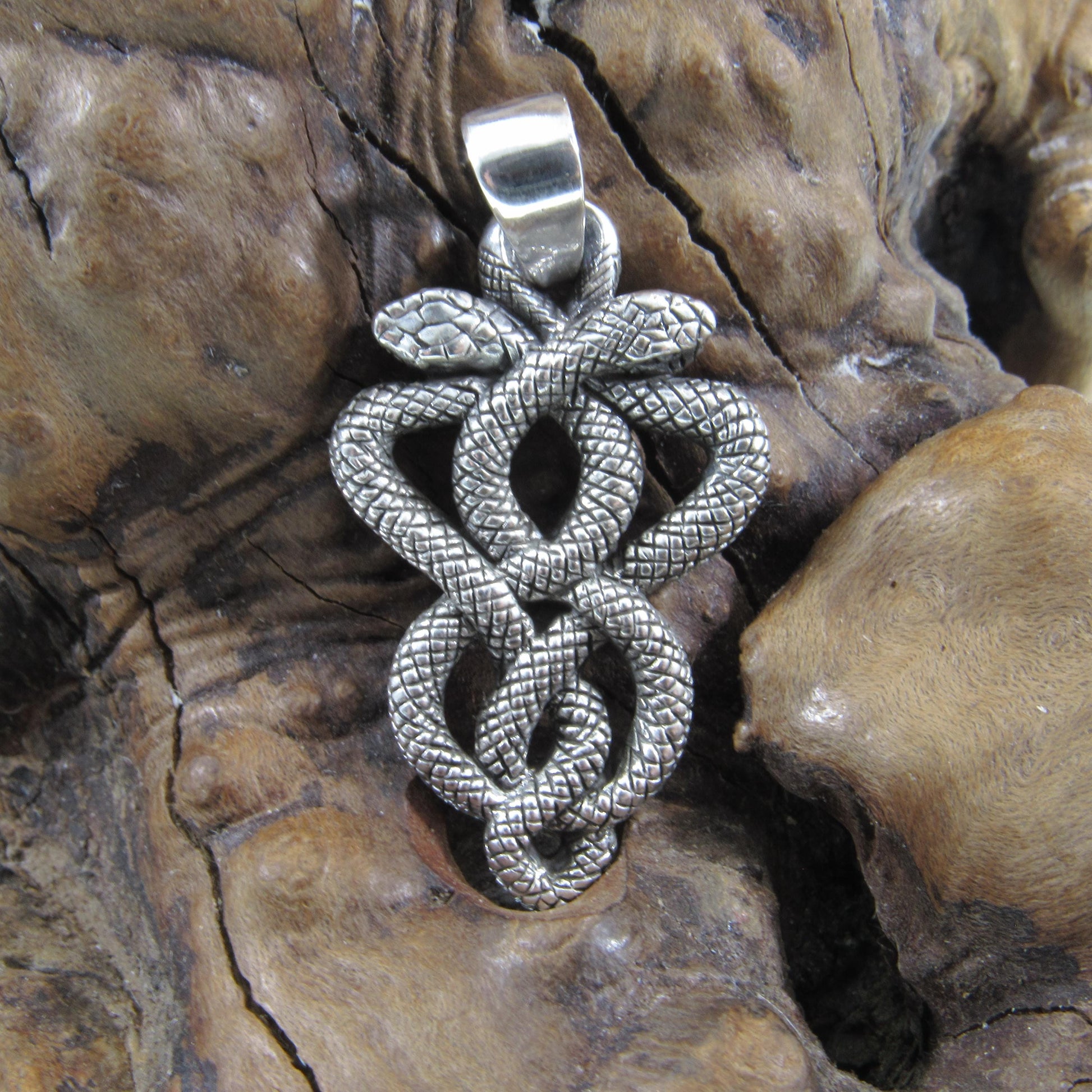 Solid 925 Sterling Silver Double Serpent Pendant – Handcrafted Snake Necklace Amulet, Ouroboros, Occult, Esoteric, Symbolic Jewelry