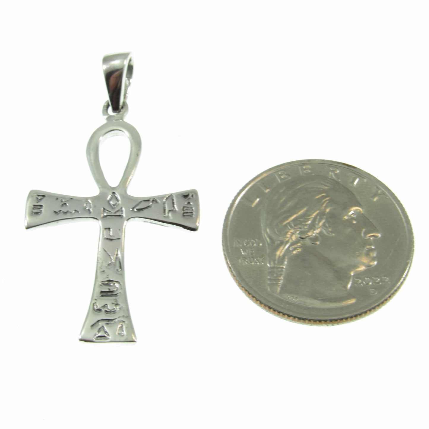 Solid 925 Sterling Silver Egyptian Ankh & Hieroglyphs Pendant, Handcrafted Cross with Symbols, Crux Ansata Jewelry Git Idea for Men or Women