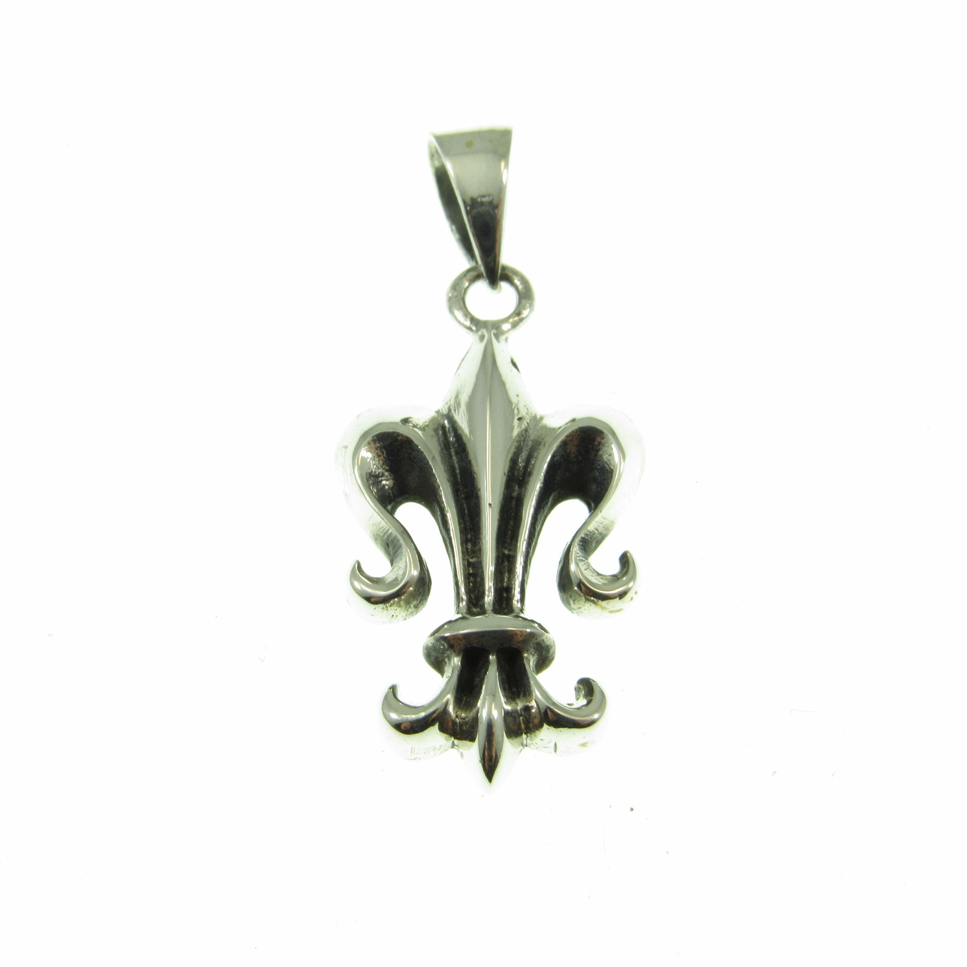 Solid 925 Sterling Silver Fleur-De-Lis Pendant, Handcrafted Lily Flower Charm, 3D Fleur-de-lys Jewelry for Men or Women