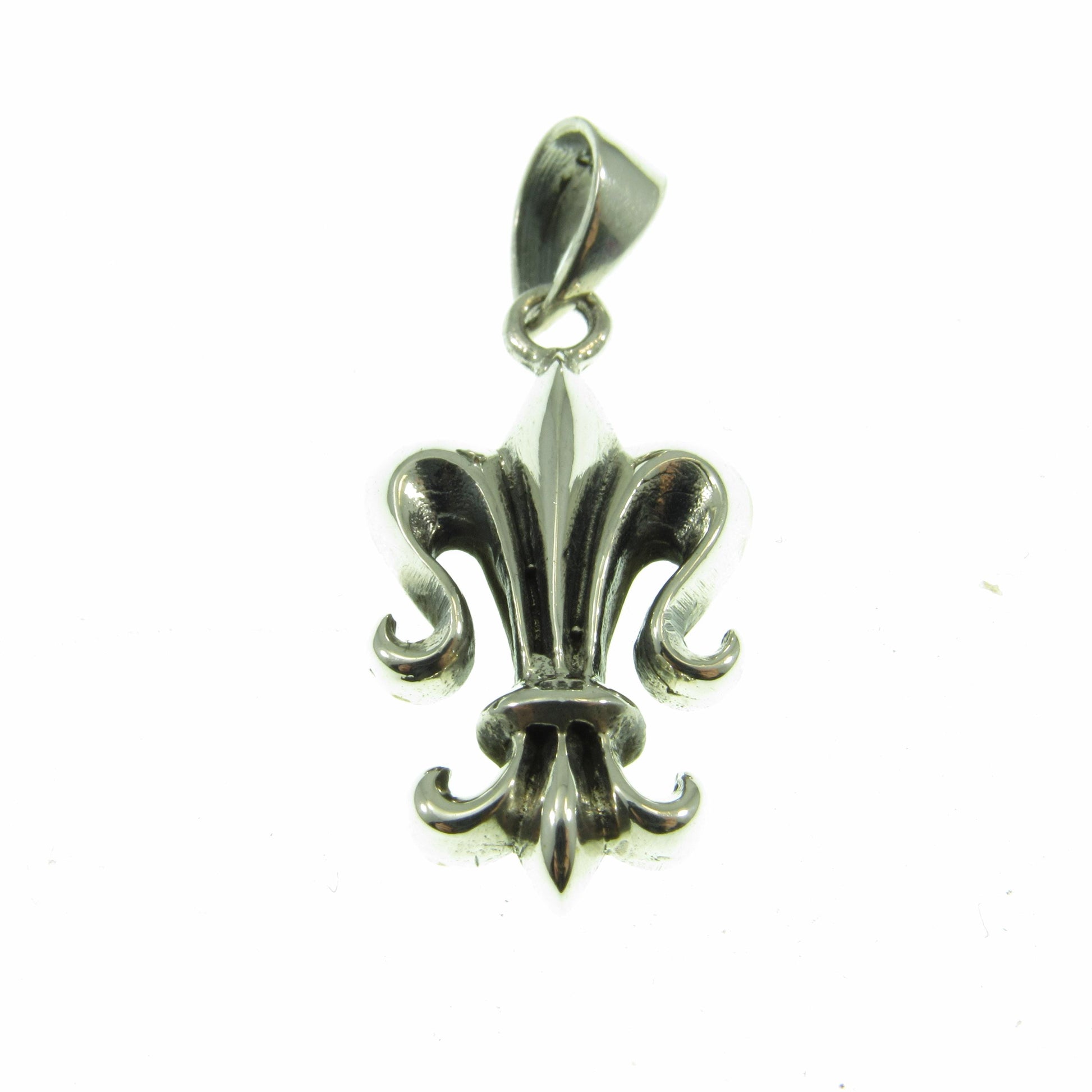 Solid 925 Sterling Silver Fleur-De-Lis Pendant, Handcrafted Lily Flower Charm, 3D Fleur-de-lys Jewelry for Men or Women