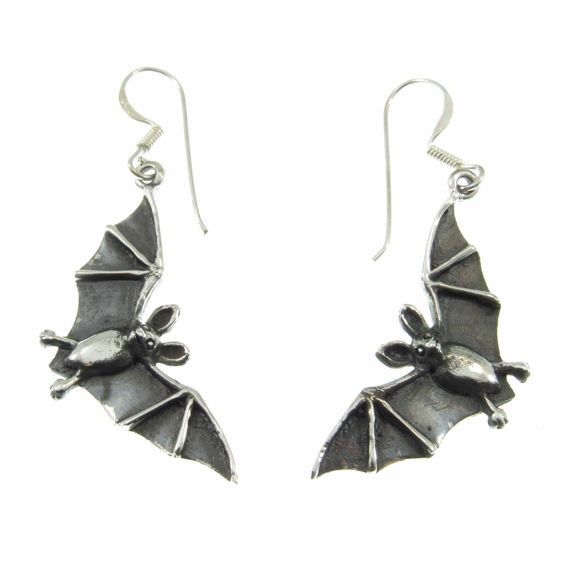 Solid 925 Sterling Silver Vampire Bat Earrings, Handcrafted Drop Dangle Hook Earrings, Spooky Halloween Jewelry, Winged Witchcore Bats