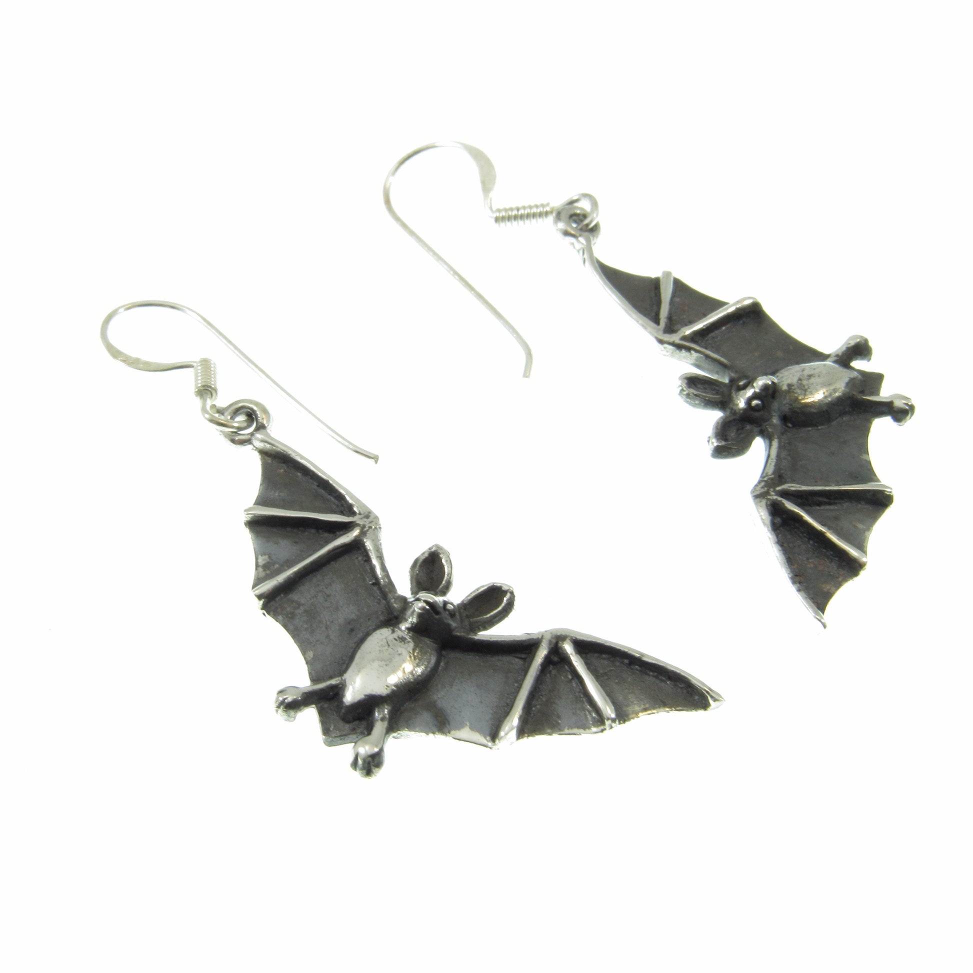 Solid 925 Sterling Silver Vampire Bat Earrings, Handcrafted Drop Dangle Hook Earrings, Spooky Halloween Jewelry, Winged Witchcore Bats