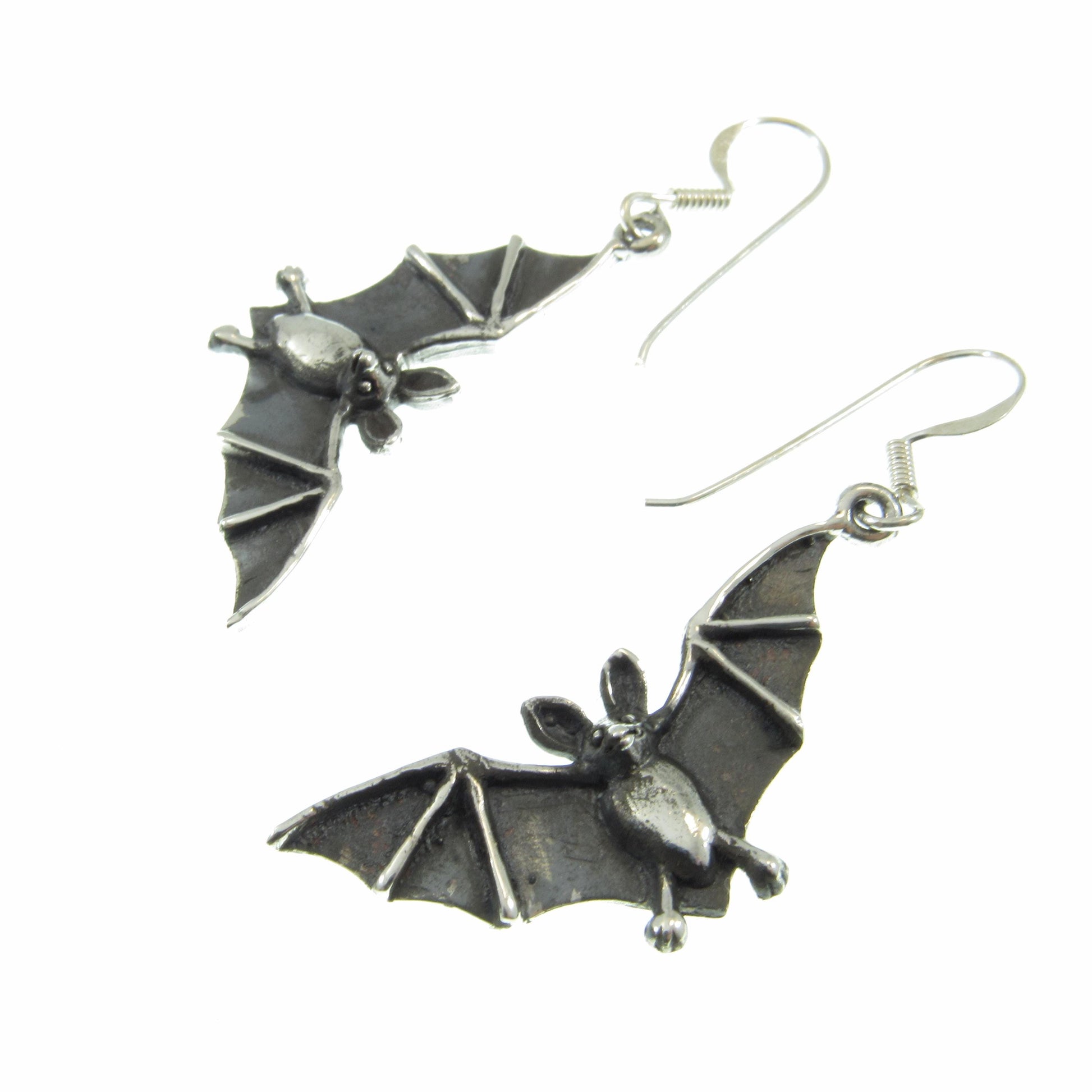 Solid 925 Sterling Silver Vampire Bat Earrings, Handcrafted Drop Dangle Hook Earrings, Spooky Halloween Jewelry, Winged Witchcore Bats