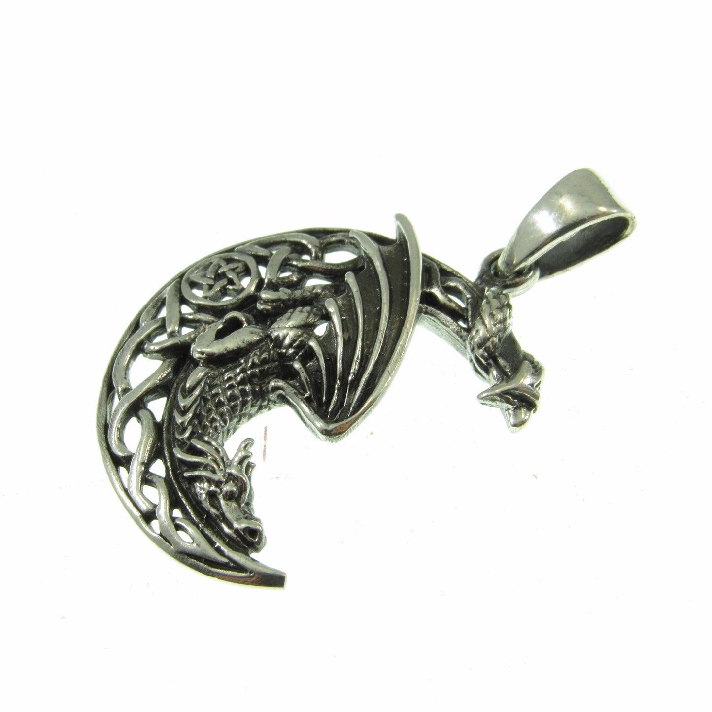 Solid 925 Sterling Silver Dragon Moon Pendant – Celtic Dragon Necklace Amulet, Fantasy Jewelry, Mythical Creature Charm, Gothic Dragon Gift