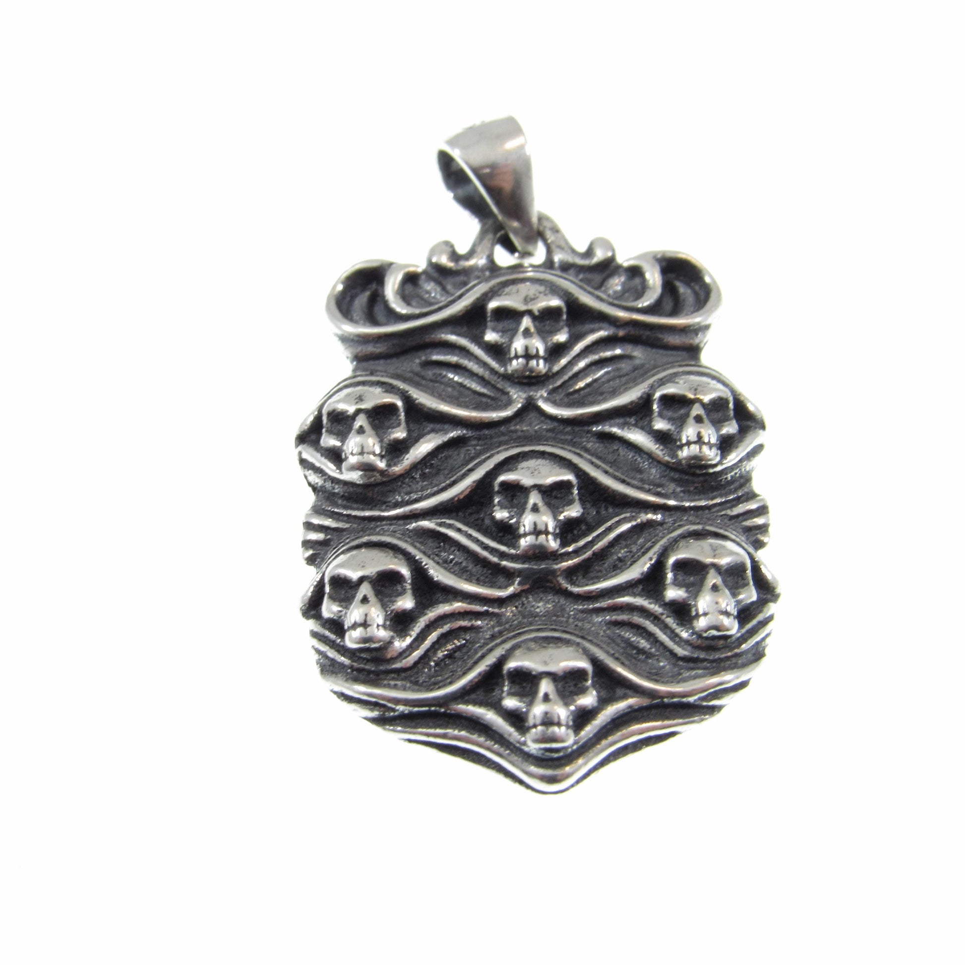 Solid 925 Sterling Silver Skull Pendant - Gothic Victorian Jewelry, Seven Skulls Amulet, Dark Fantasy Necklace, Handcrafted Statement Piece