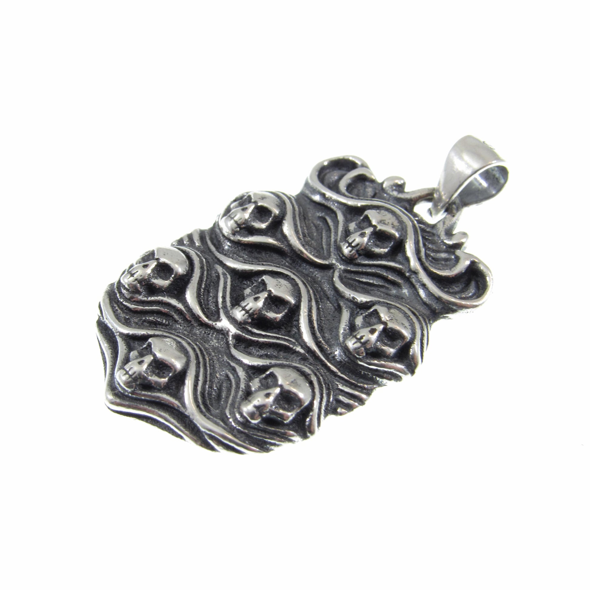 Solid 925 Sterling Silver Skull Pendant - Gothic Victorian Jewelry, Seven Skulls Amulet, Dark Fantasy Necklace, Handcrafted Statement Piece