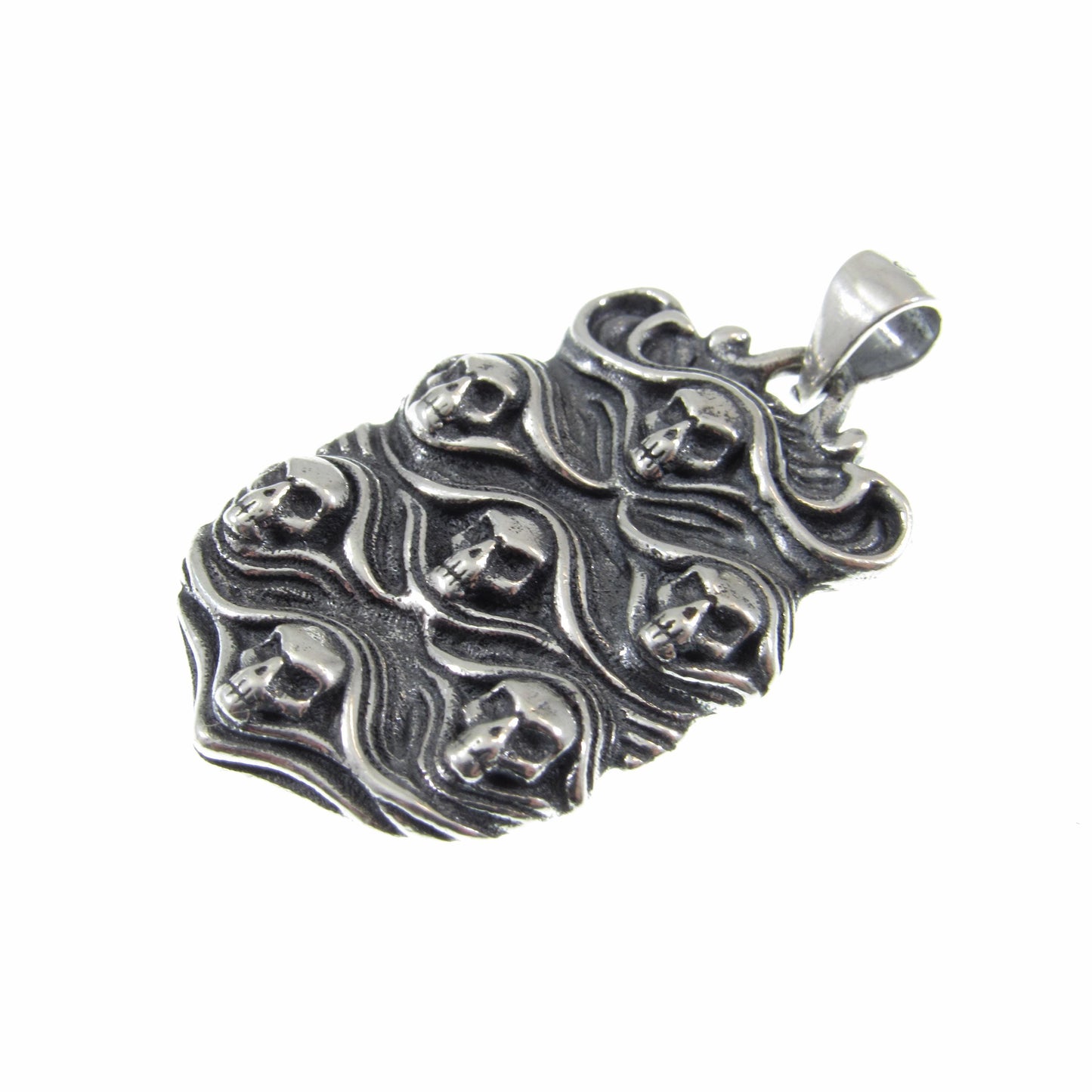 Solid 925 Sterling Silver Skull Pendant - Gothic Victorian Jewelry, Seven Skulls Amulet, Dark Fantasy Necklace, Handcrafted Statement Piece